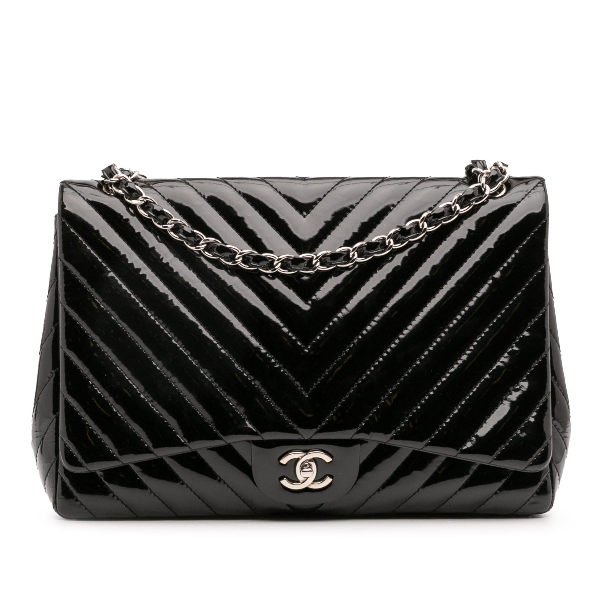 Chanel Maxi Classic Chevron Patent Single Flap Handbag