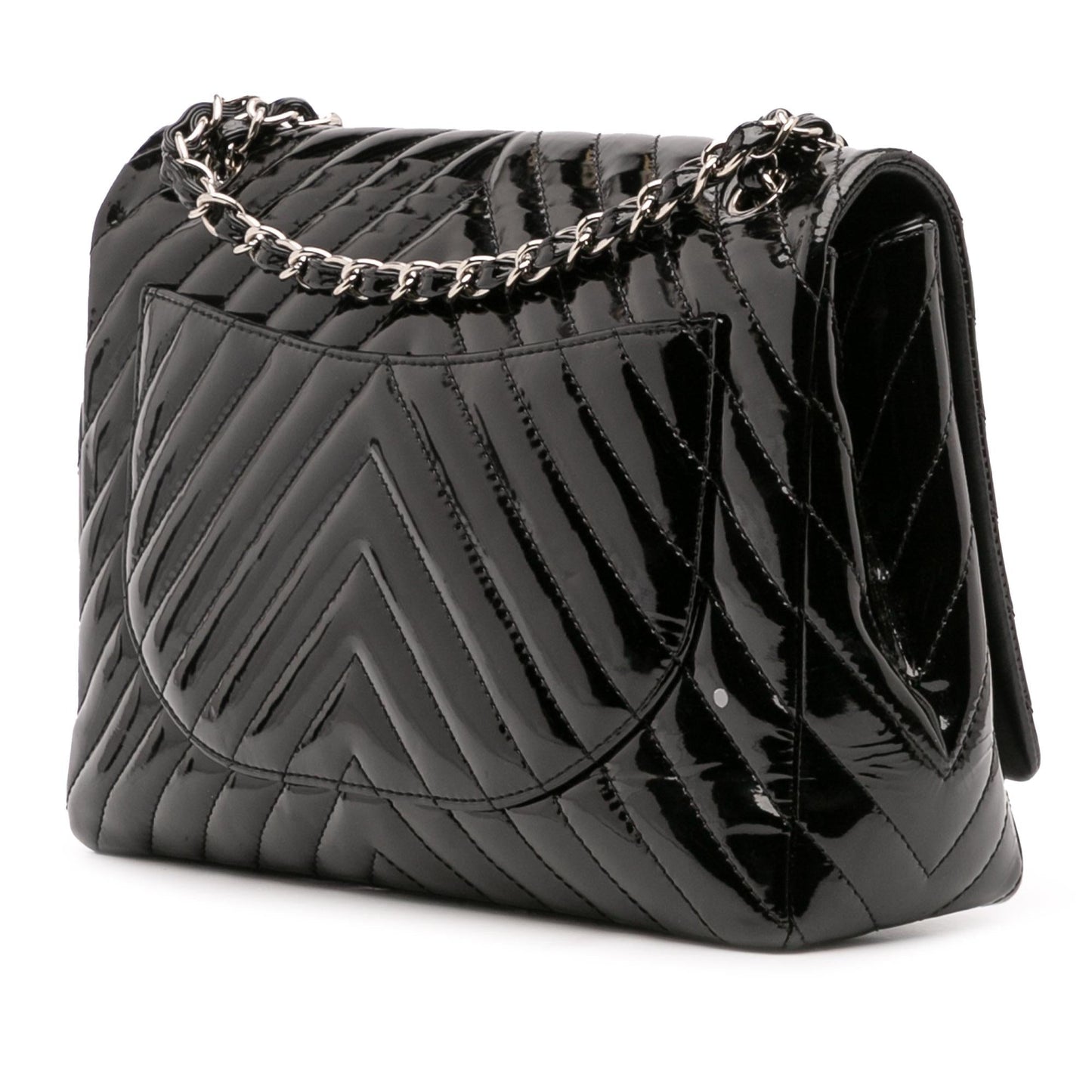 Chanel Maxi Classic Chevron Patent Single Flap Handbag