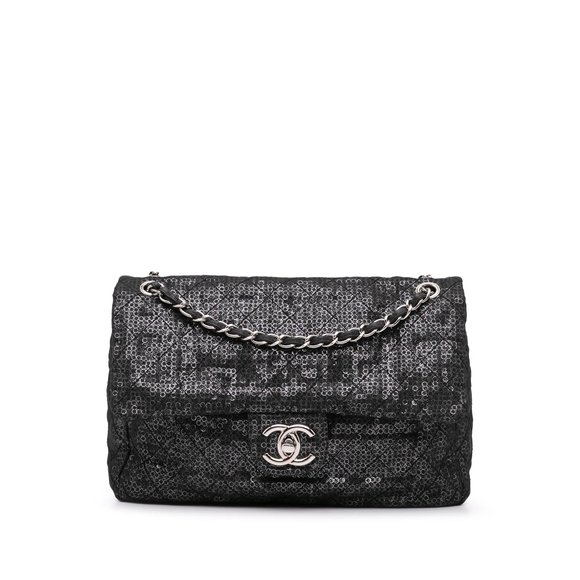 Chanel Maxi Hidden Sequins Mesh Flap Handbag