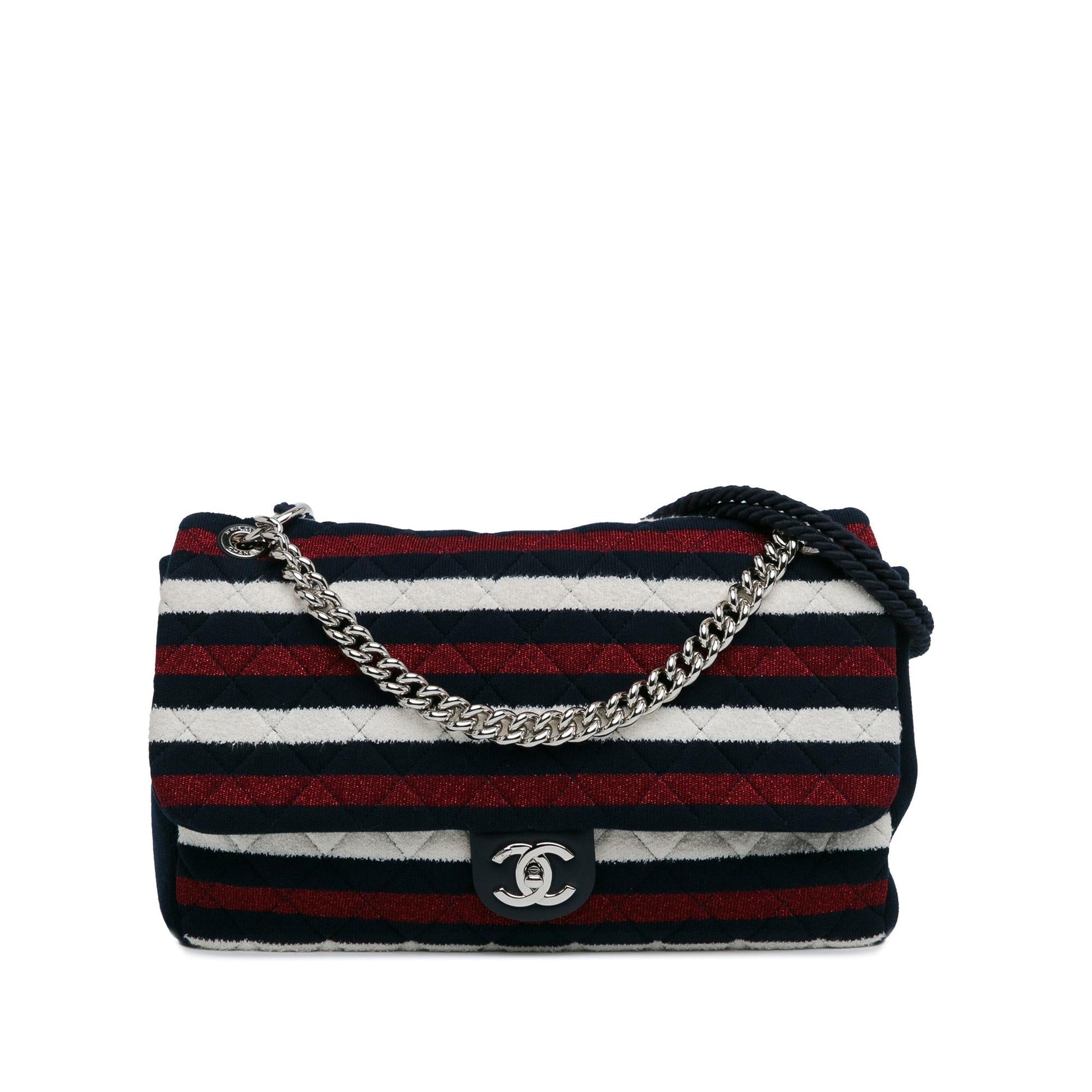 Chanel Maxi Stripe Jersey Rope Flap SHG-qrO2iH Multicolor Handbag