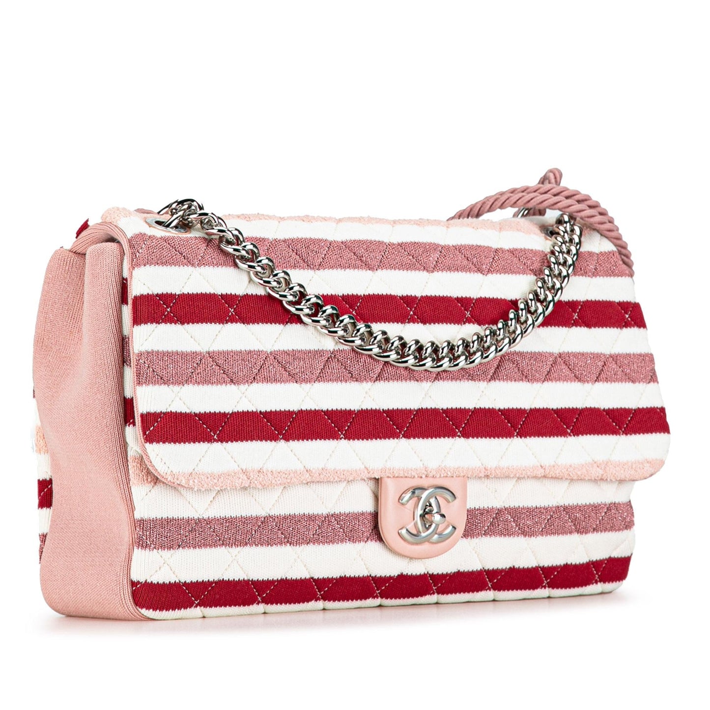 Chanel Maxi Stripe Jersey Felt Rope Flap Handbag