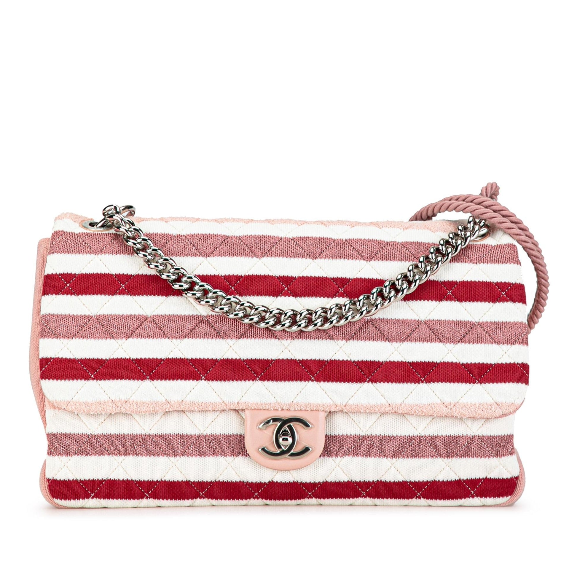Chanel Maxi Stripe Jersey Felt Rope Flap Handbag Shg Zvi1G1