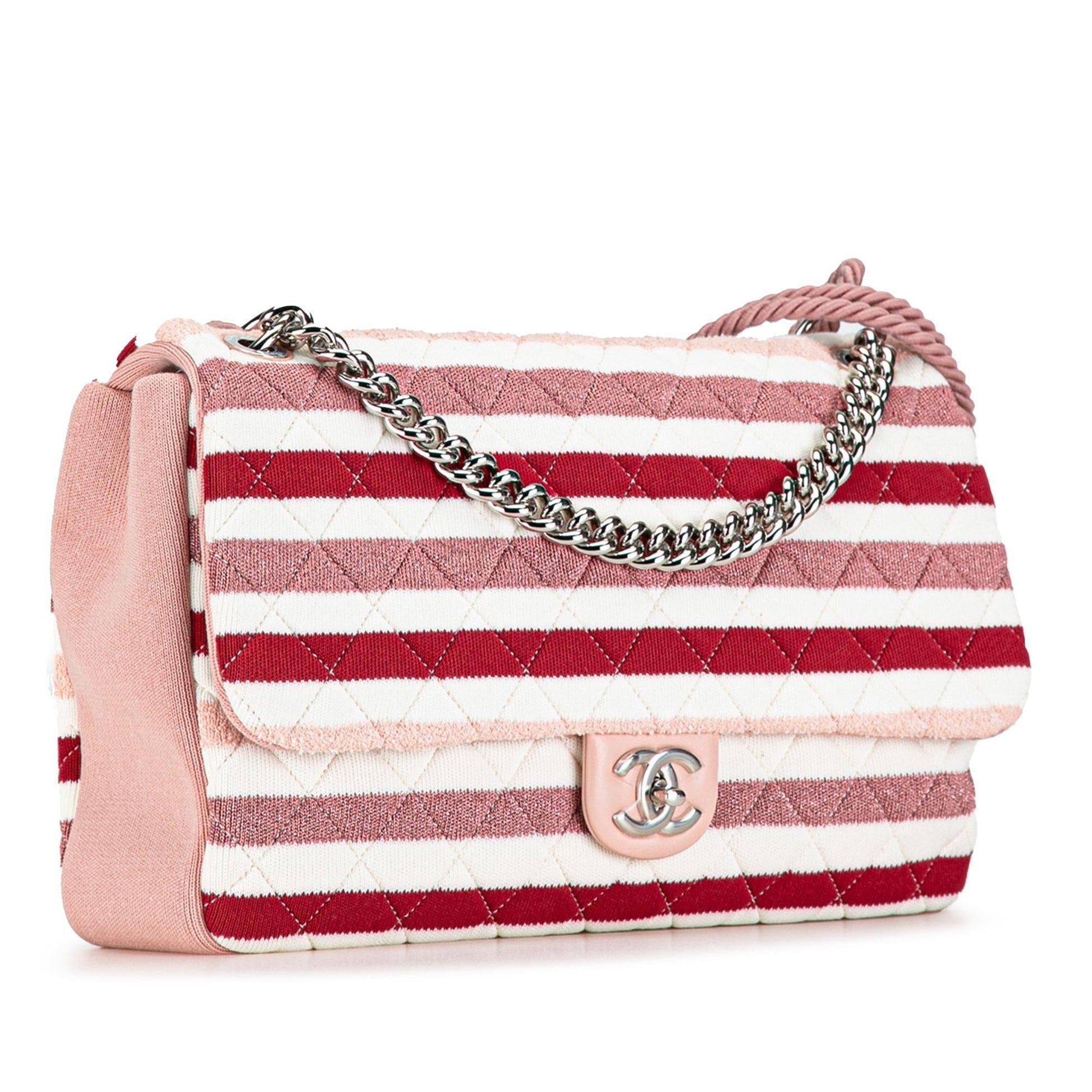 Chanel Maxi Stripe Jersey Felt Rope Flap Handbag