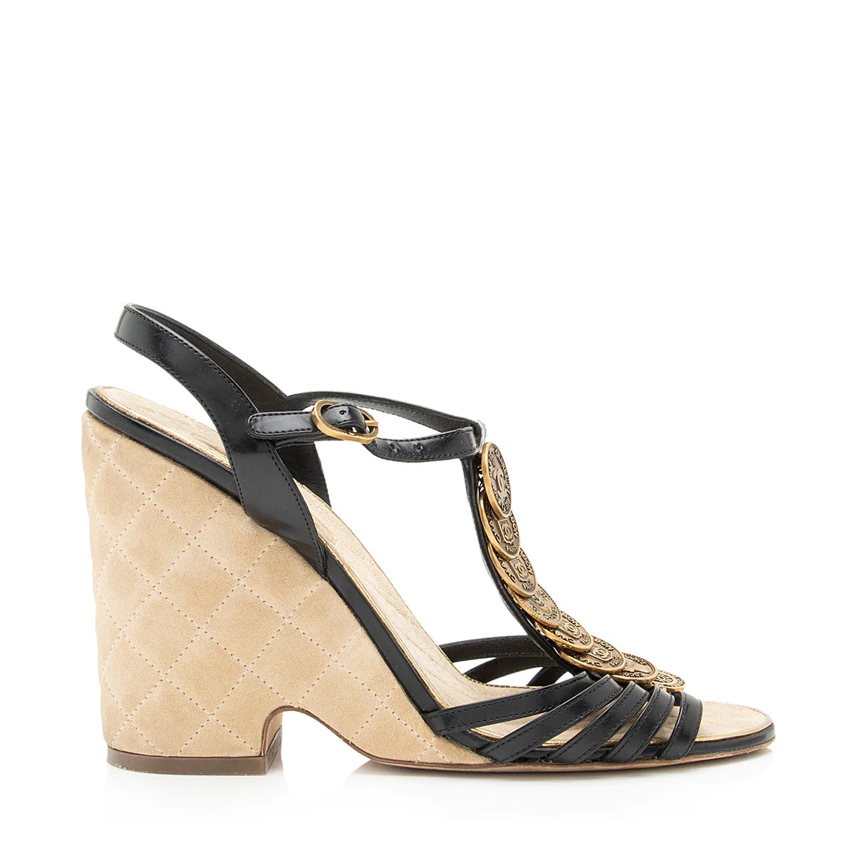 Chanel Medallion Quilted Wedge Heel Sandals for Women