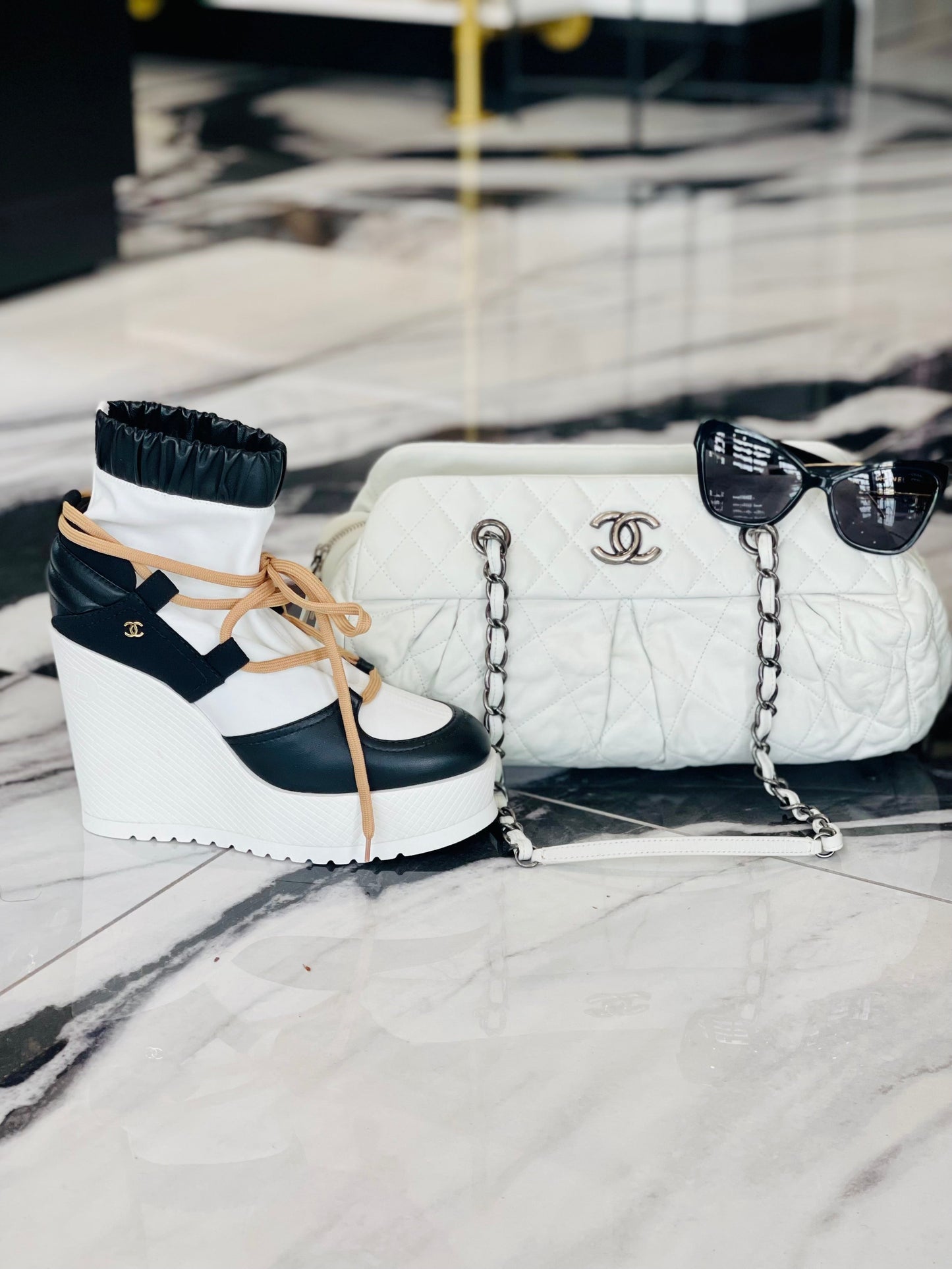 Chanel Iridescent Quilted Calfskin Bowler Handbag