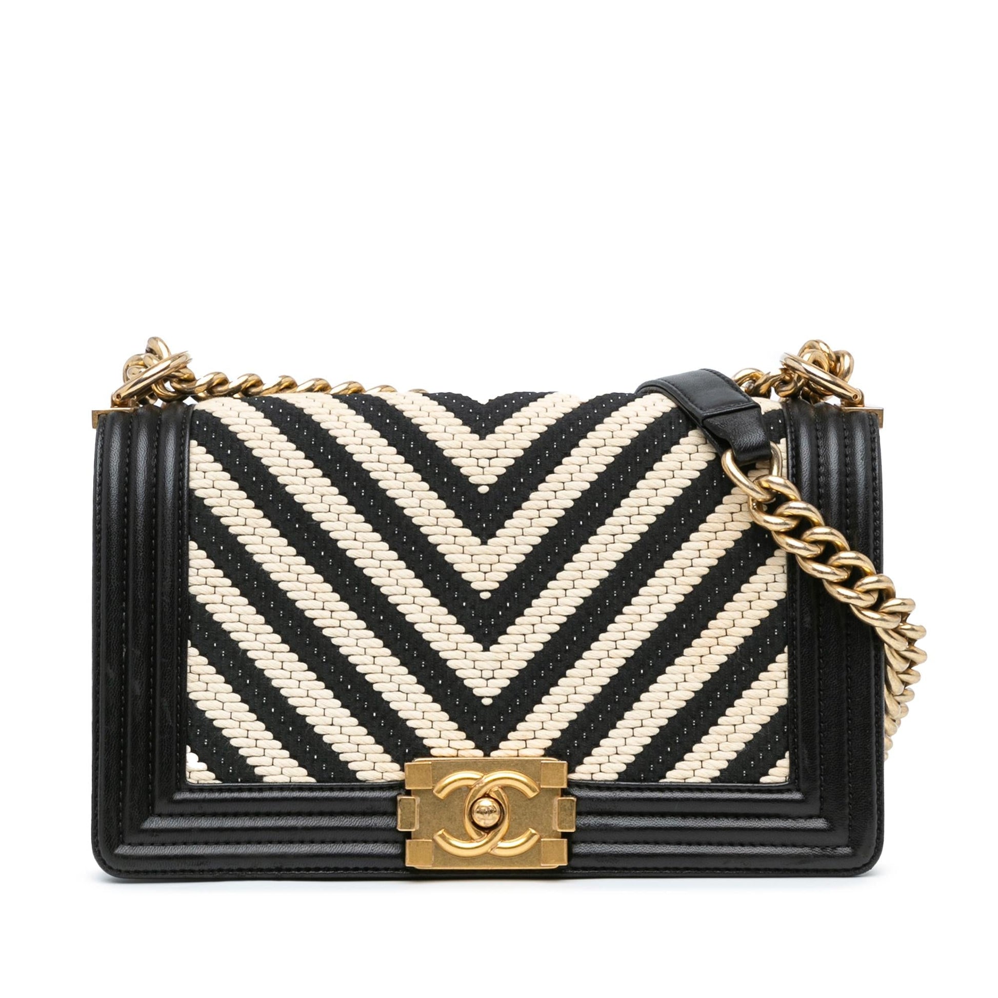 Chanel Braided Chevron Cotton Lambskin Boy Flap Handbag