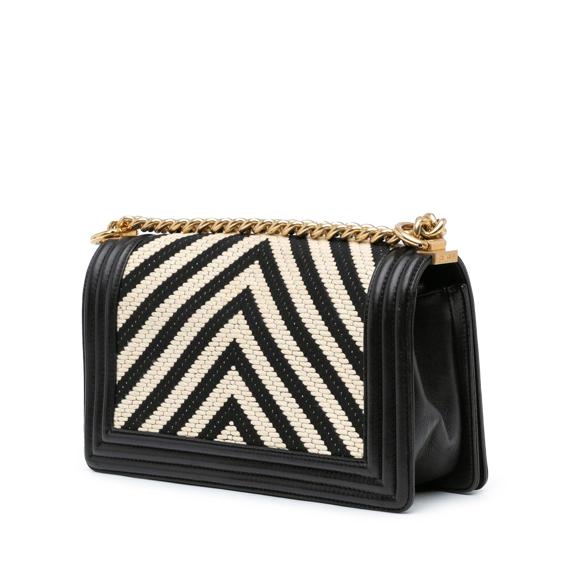 Chanel Braided Chevron Cotton Lambskin Boy Flap Handbag