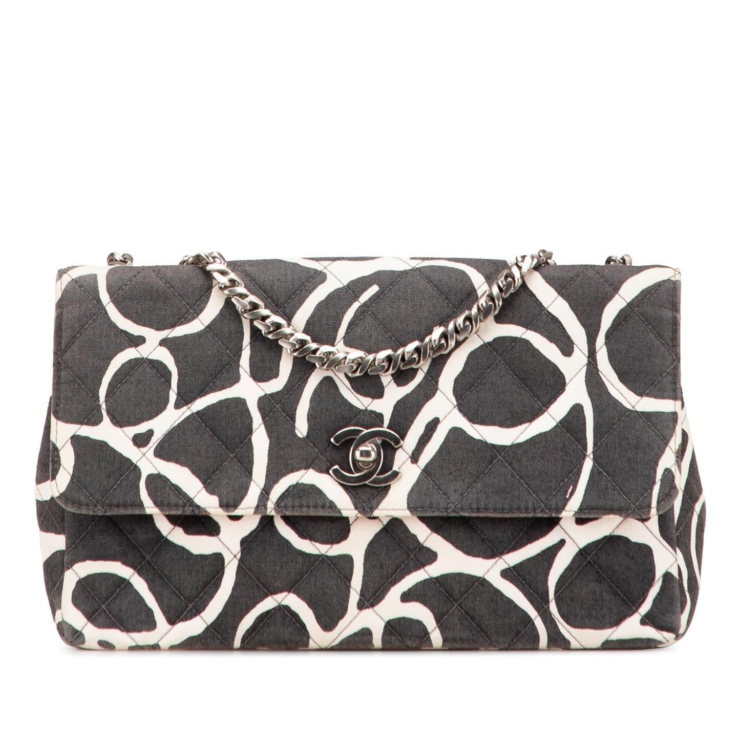 Chanel CC Quilted Printed Single Flap Canvas Handbag
