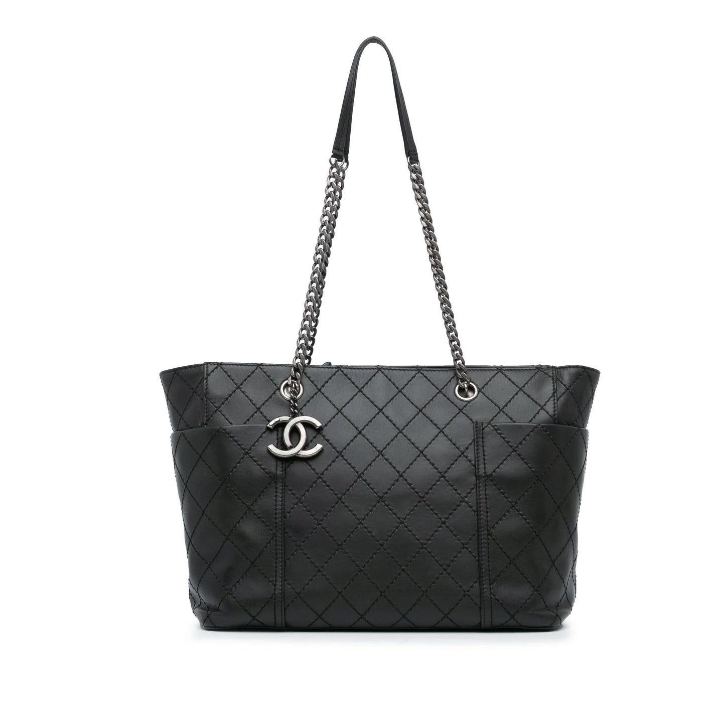 Chanel CC Stitched Calfskin Pocket Zipped Tote Bag