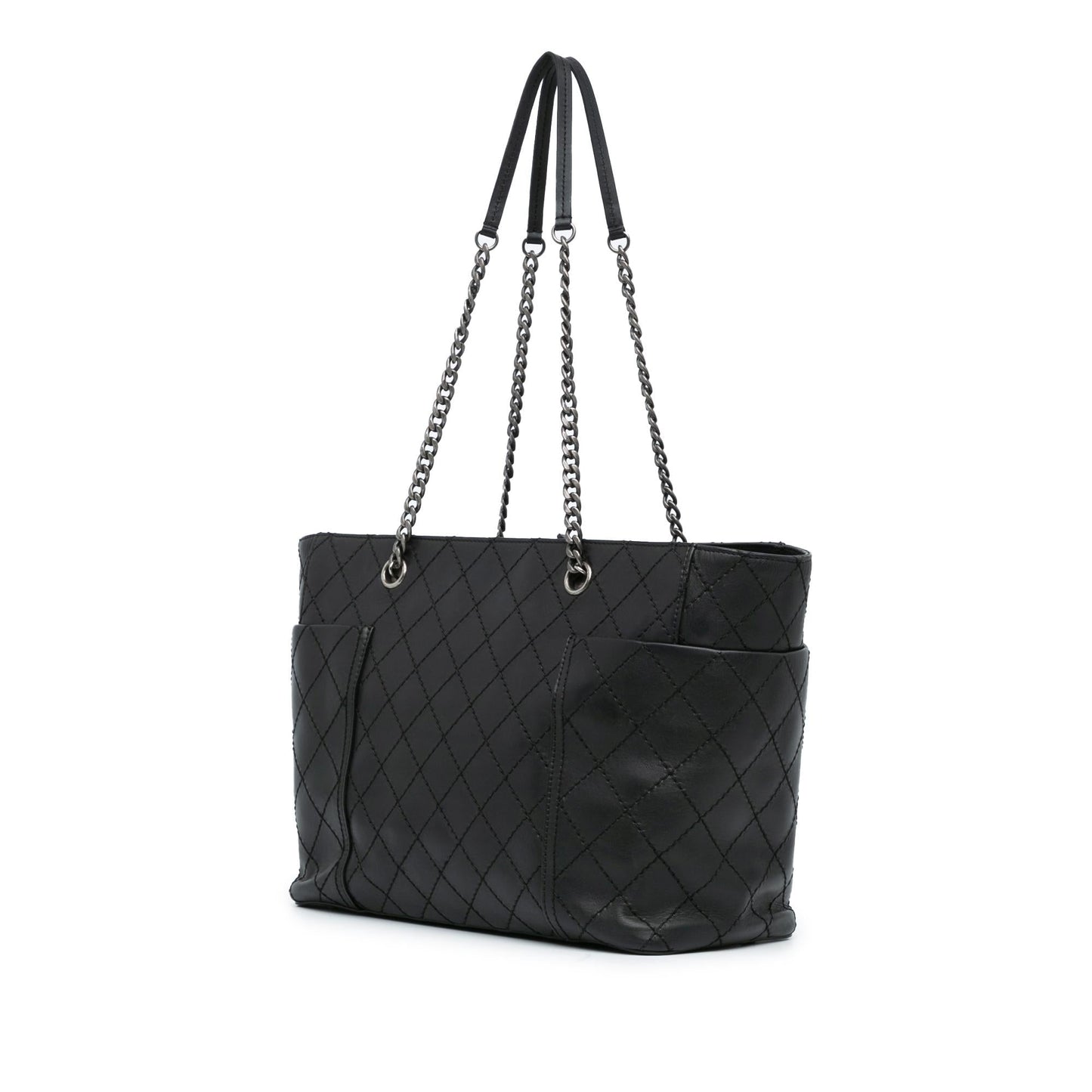 Chanel CC Stitched Calfskin Pocket Zipped Tote Bag