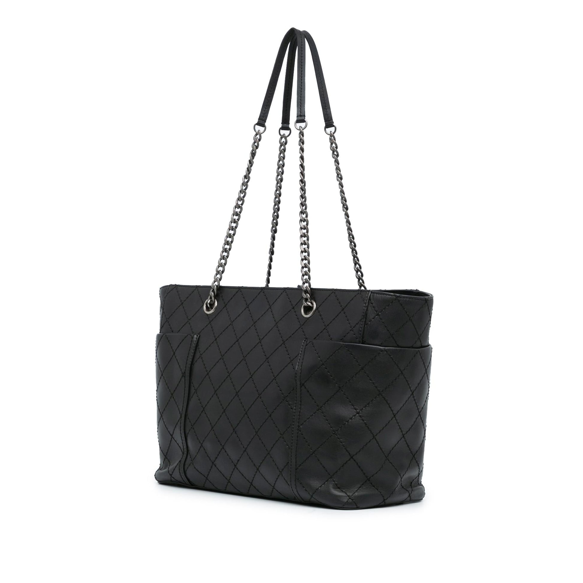 Chanel CC Stitched Calfskin Pocket Zipped Tote Bag