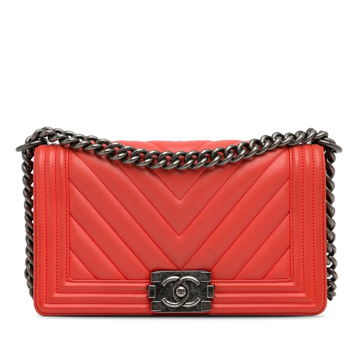 Chanel Calfskin Chevron Boy Flap Handbag Boy Flap