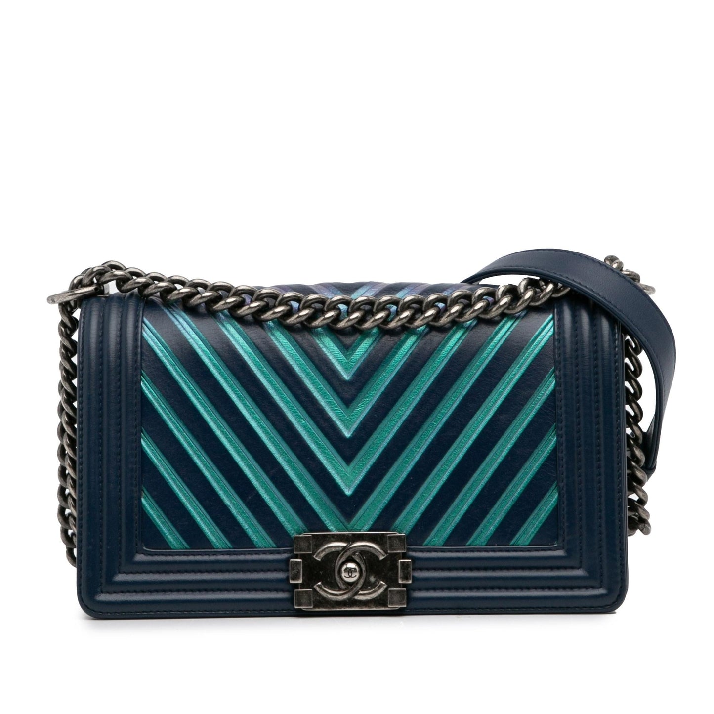 Chanel Medium Calfskin Embossed Painted Chevron Boy Flap (Shg-94Iz8U) Bag