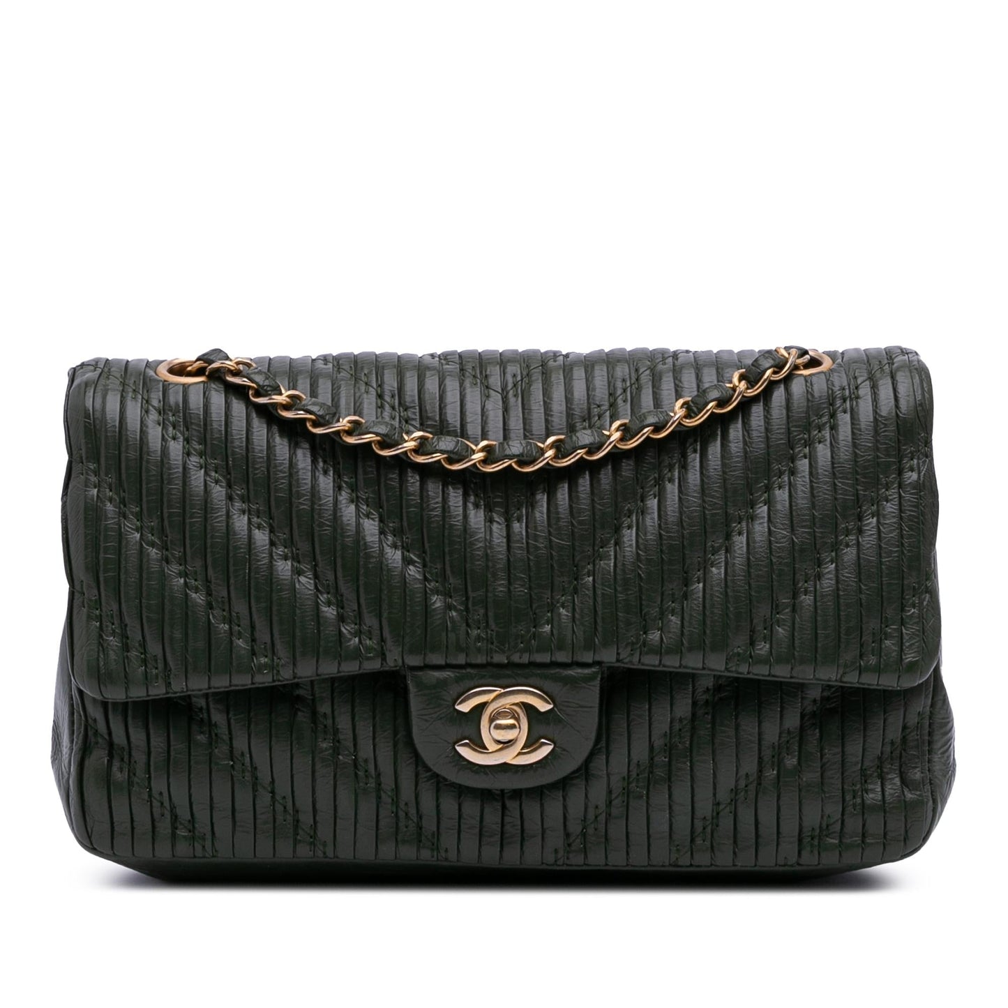 Chanel Chevron Calfskin Coco Pleats Double Flap Handbag