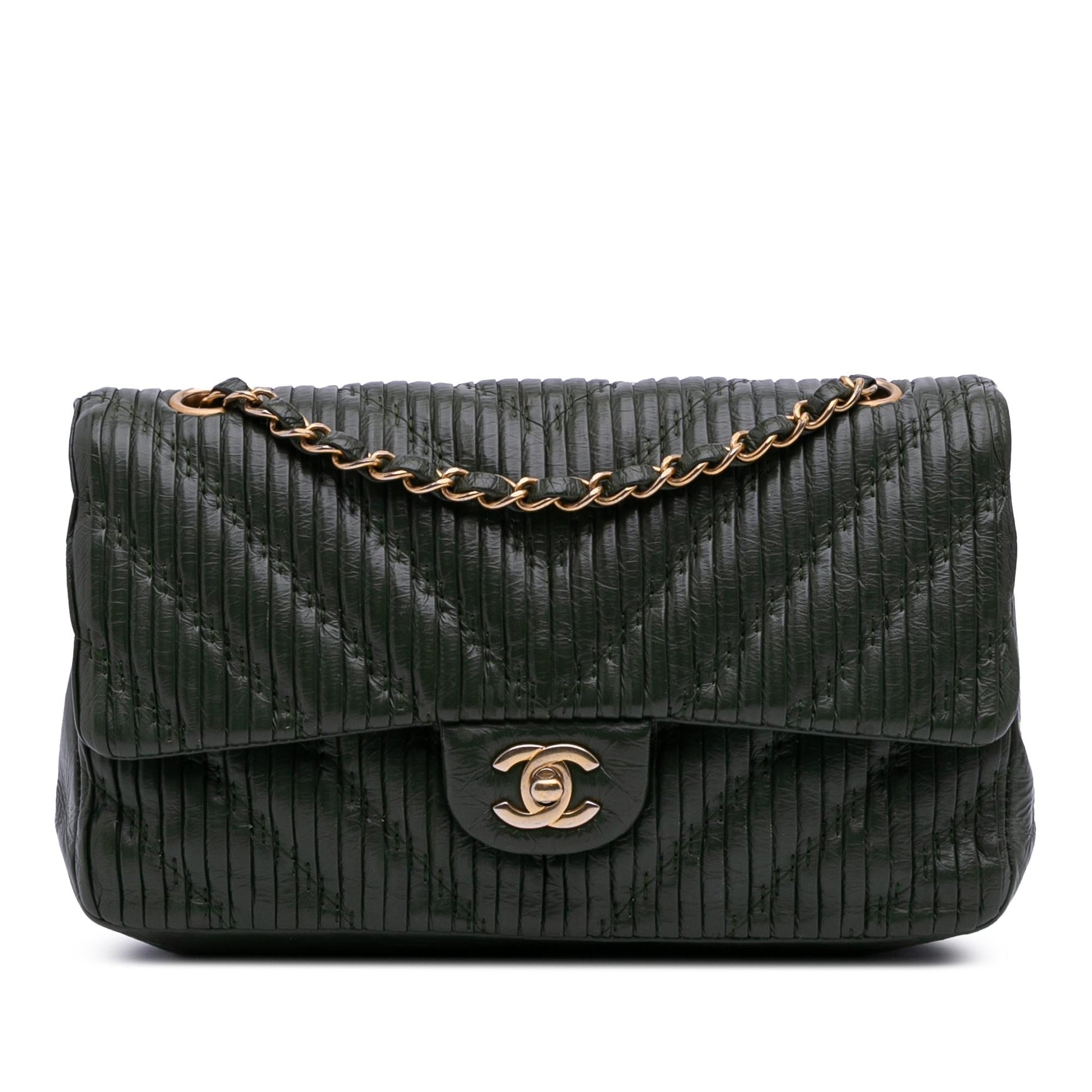 Chanel Chevron Calfskin Coco Pleats Double Flap Handbag