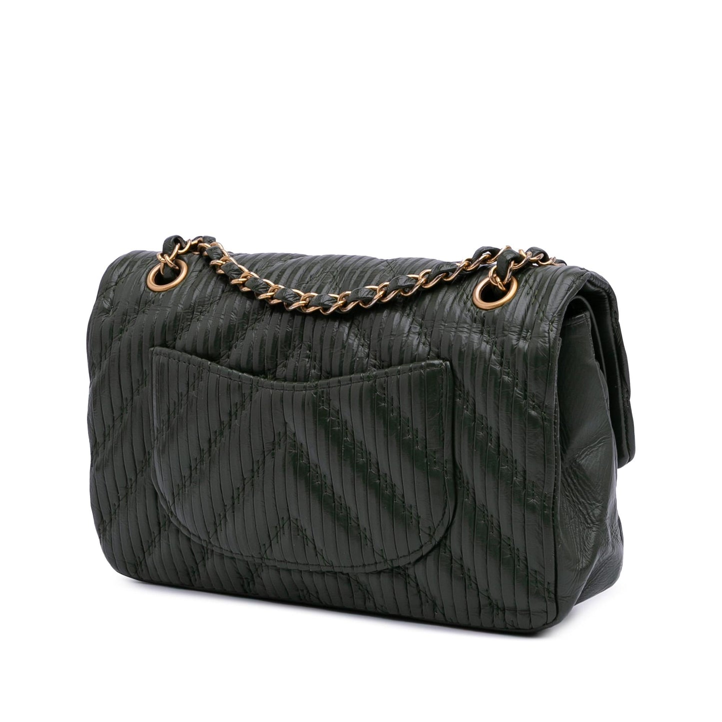 Chanel Chevron Calfskin Coco Pleats Double Flap Handbag