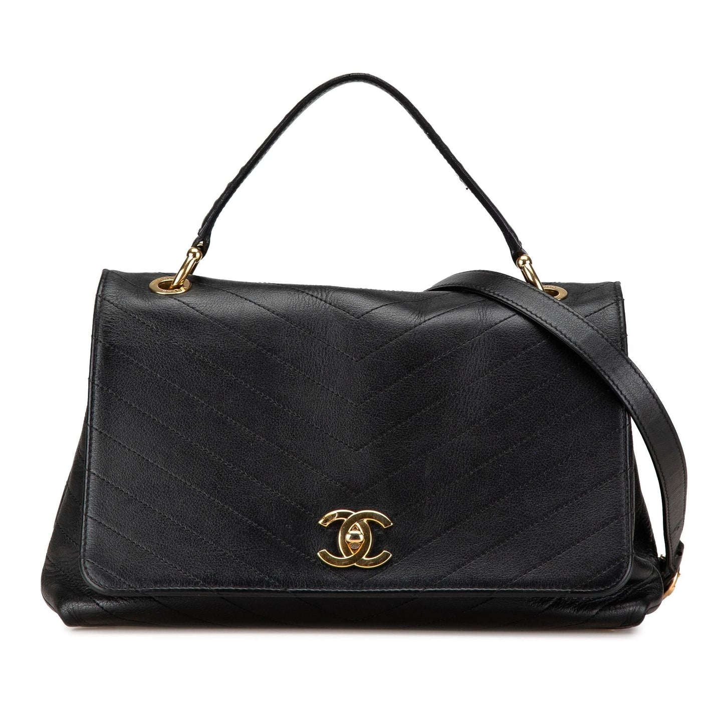 Chanel Chevron Calfskin Elaphe Stitched Chic Top Handbag