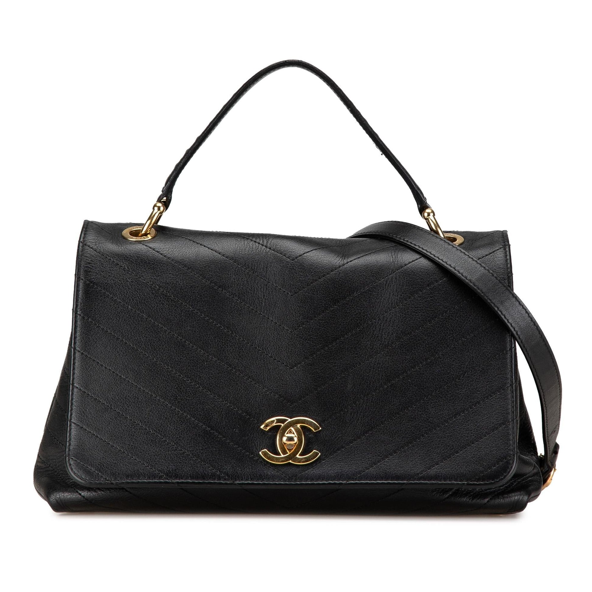 Chanel Chevron Calfskin Elaphe Stitched Chic Top Handbag