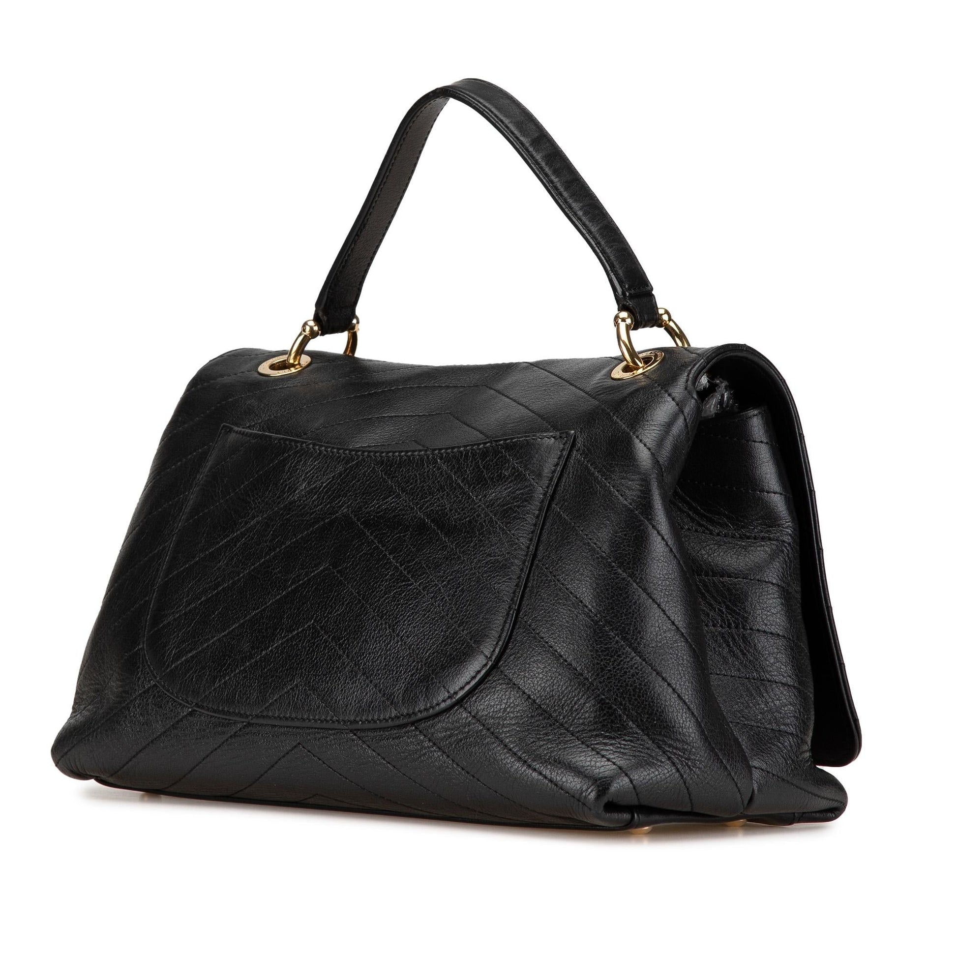 Chanel Chevron Calfskin Elaphe Stitched Chic Top Handbag