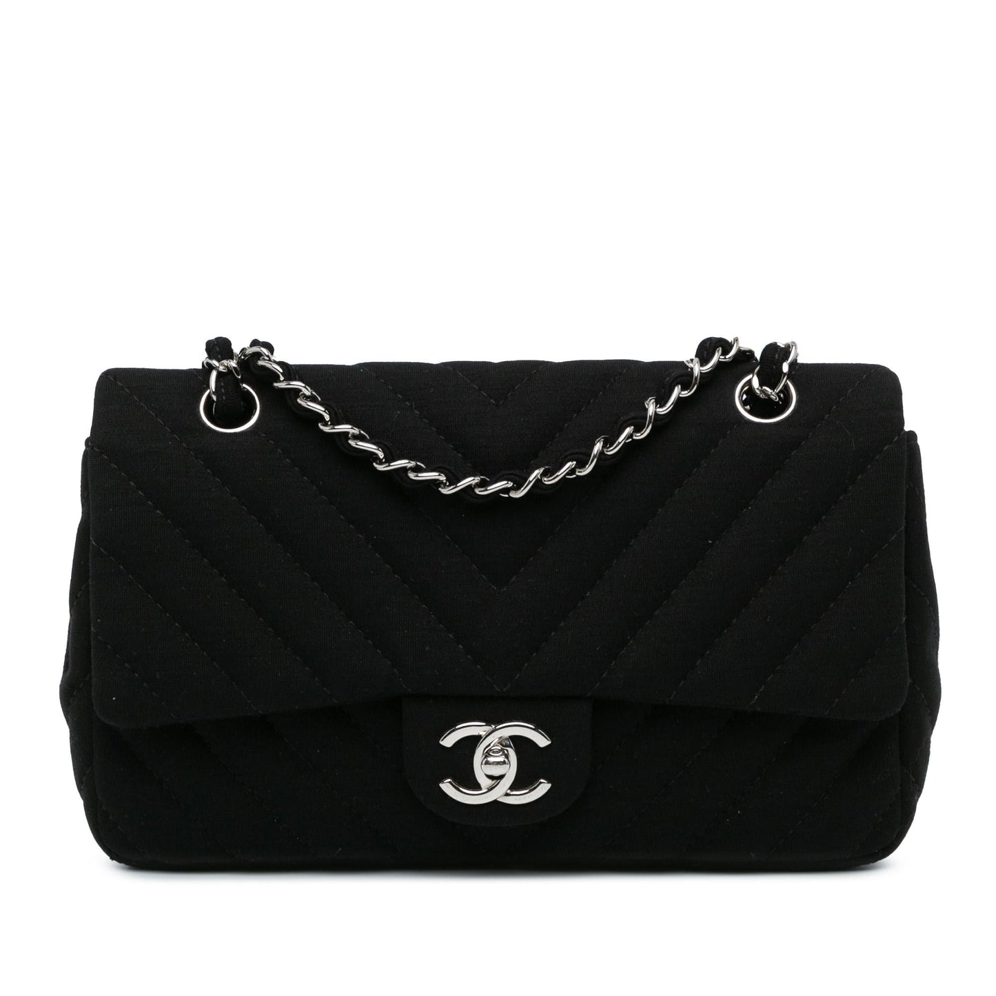 Chanel Chevron Quilted Jersey Single Flap SHG-ZhE9Mo Handbag