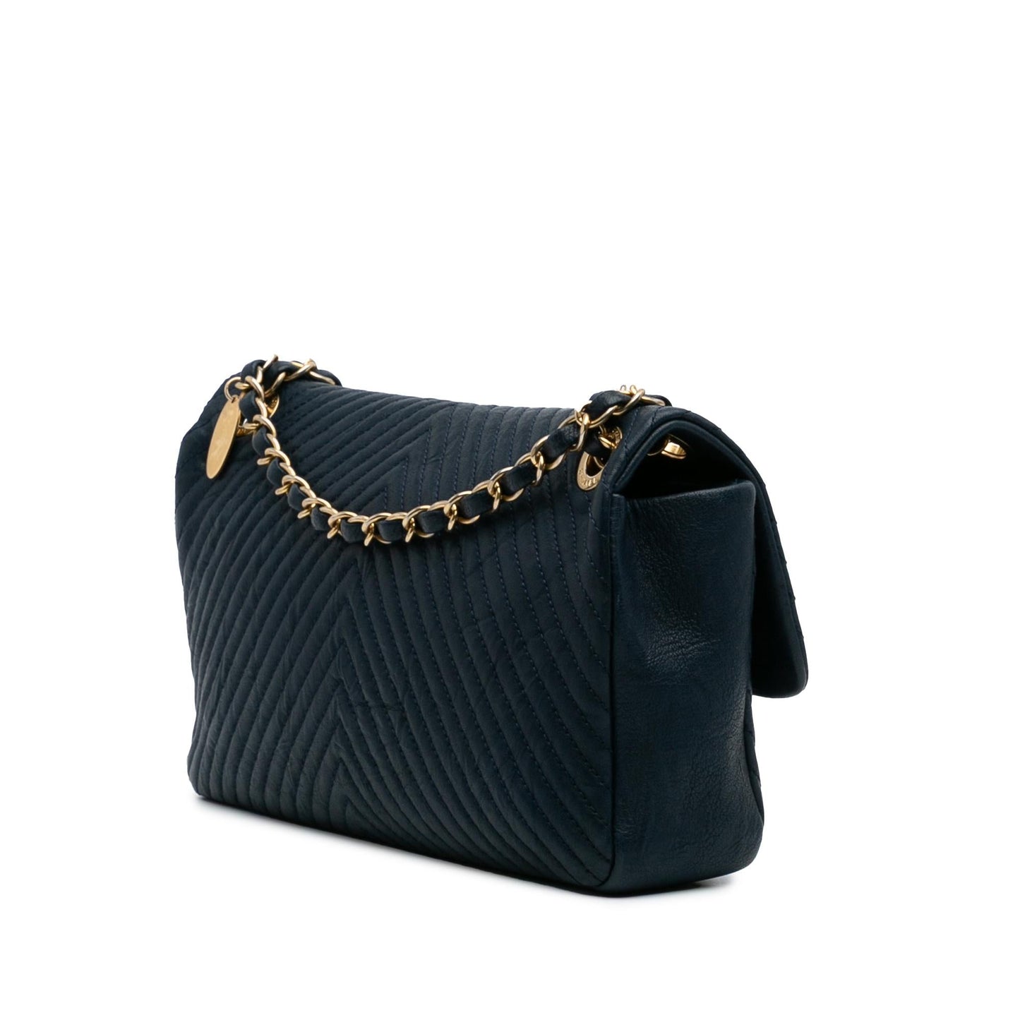 Chanel Chevron Wrinkled Calfskin Medallion Charm Flap Key Chain