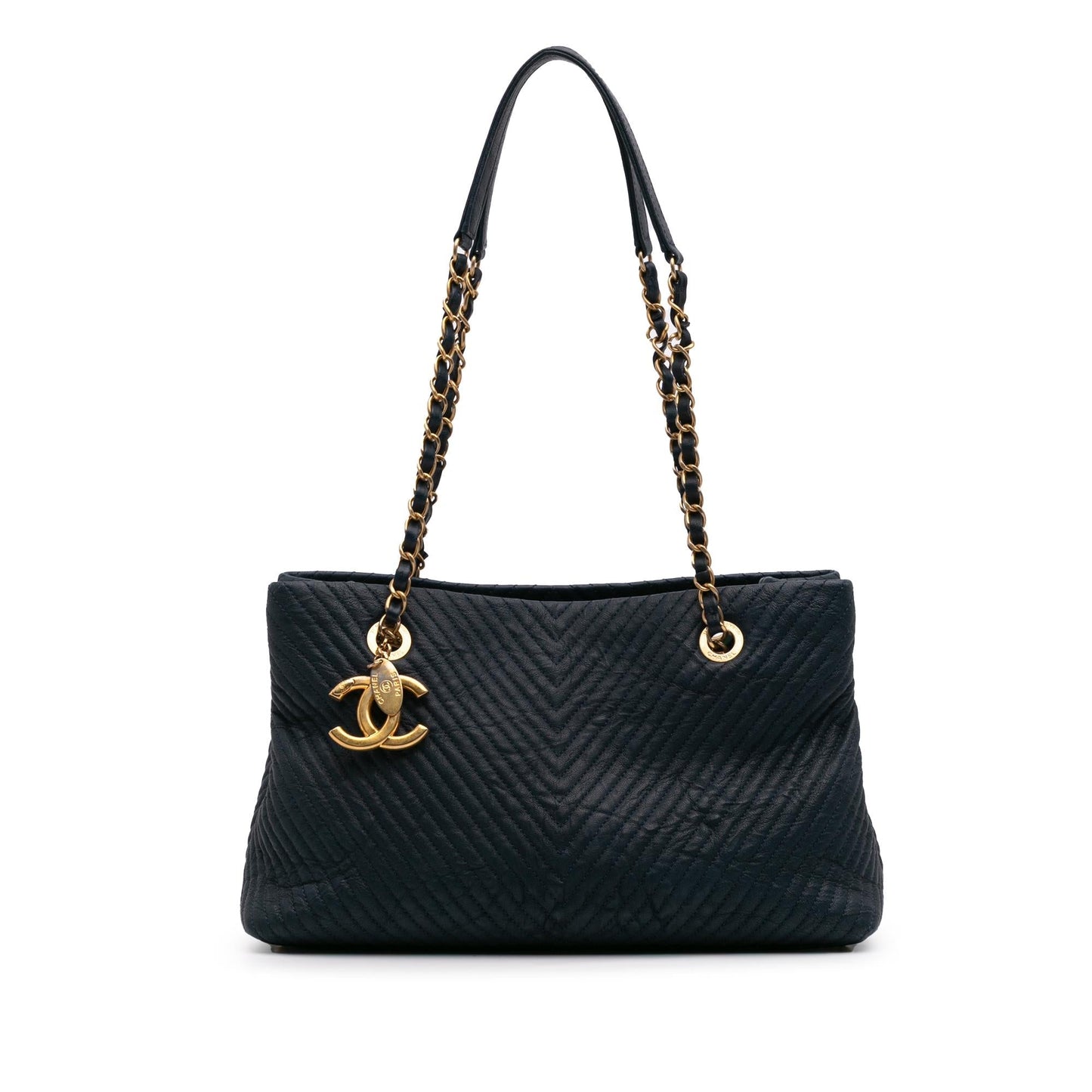 Chanel Chevron Wrinkled Calfskin Medallion Charm Key Chain