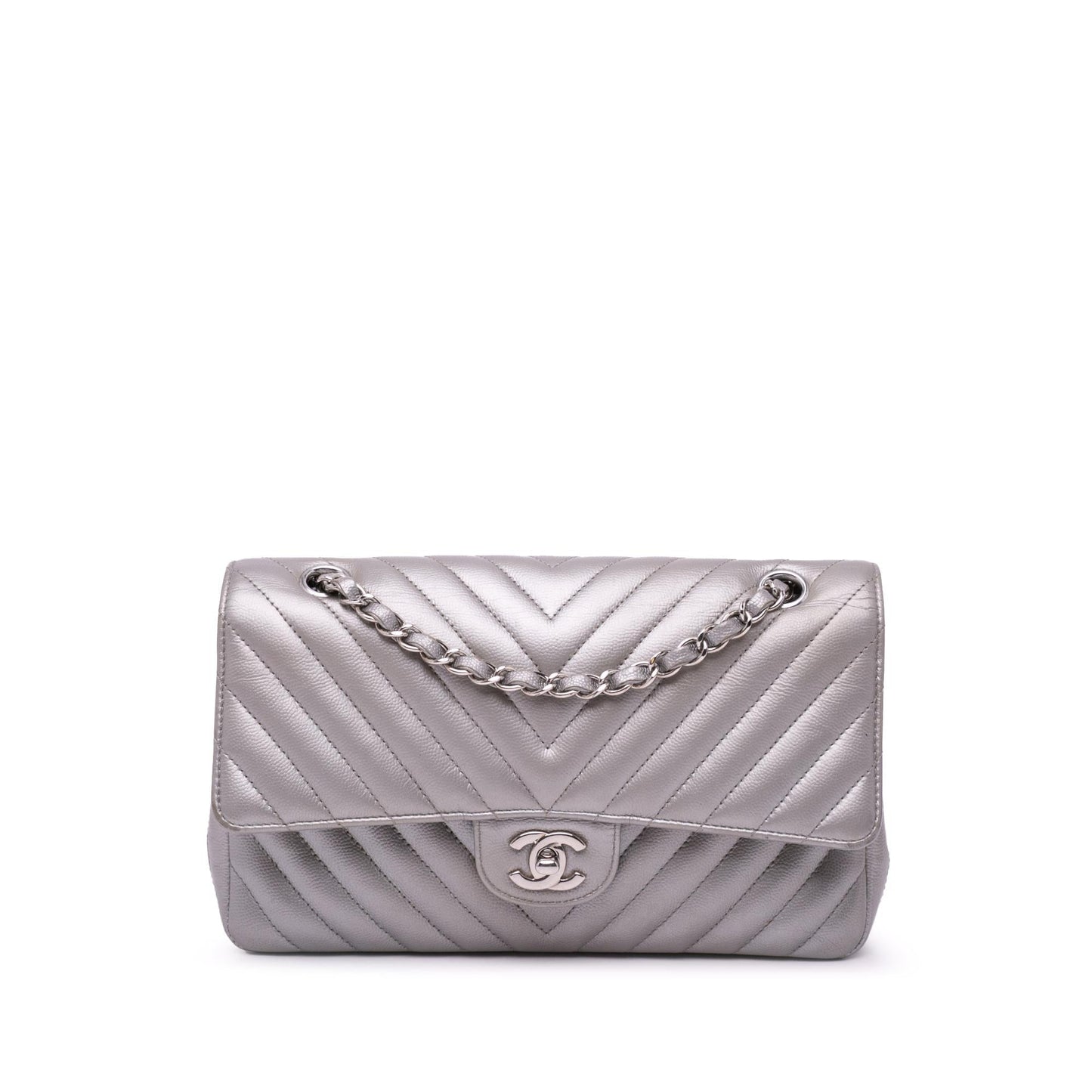 Chanel Classic Chevron Caviar Double Flap Handbag