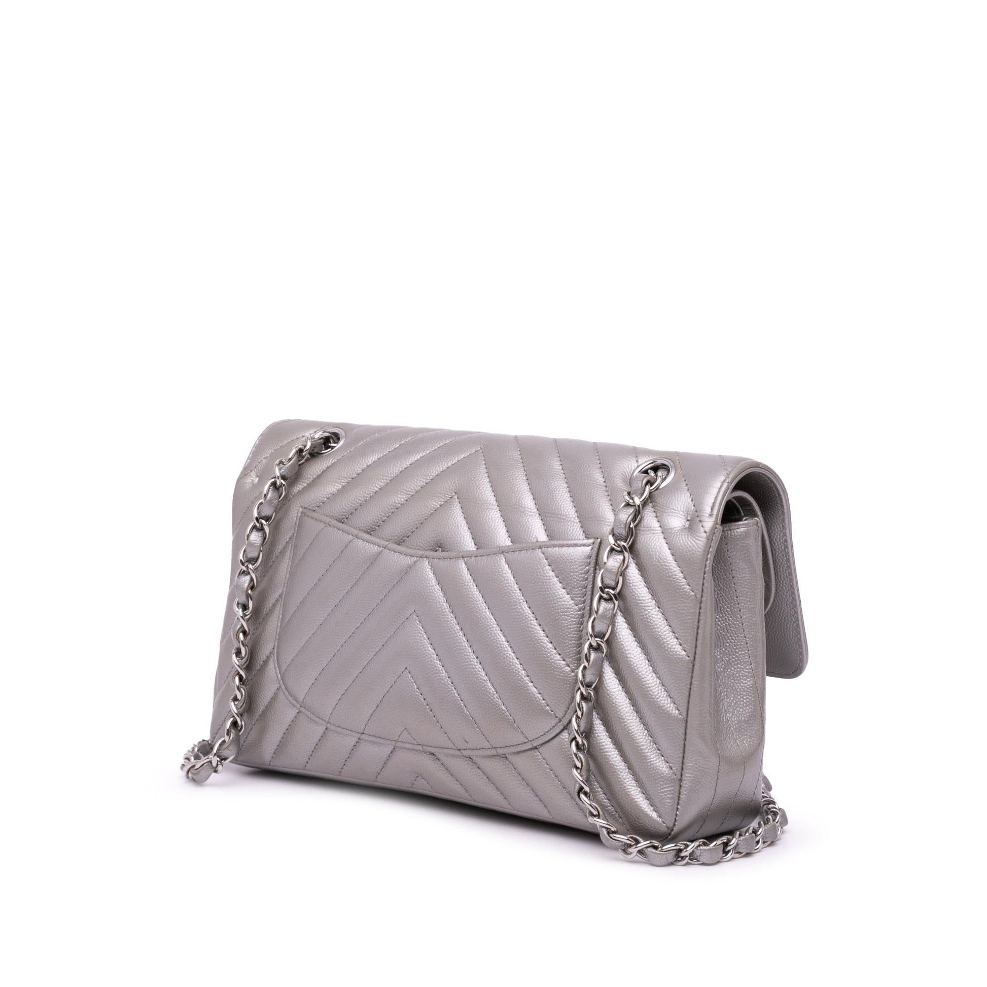 Chanel Classic Chevron Caviar Double Flap Handbag