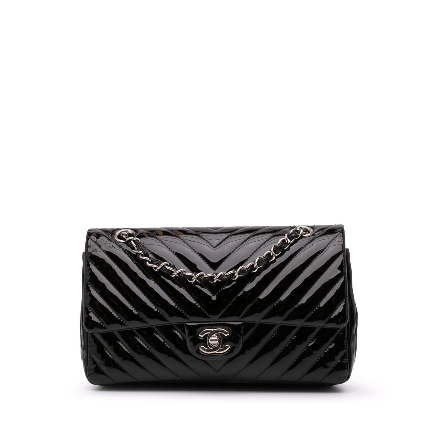 Chanel Classic Chevron Patent Double Flap Handbag Flap 2