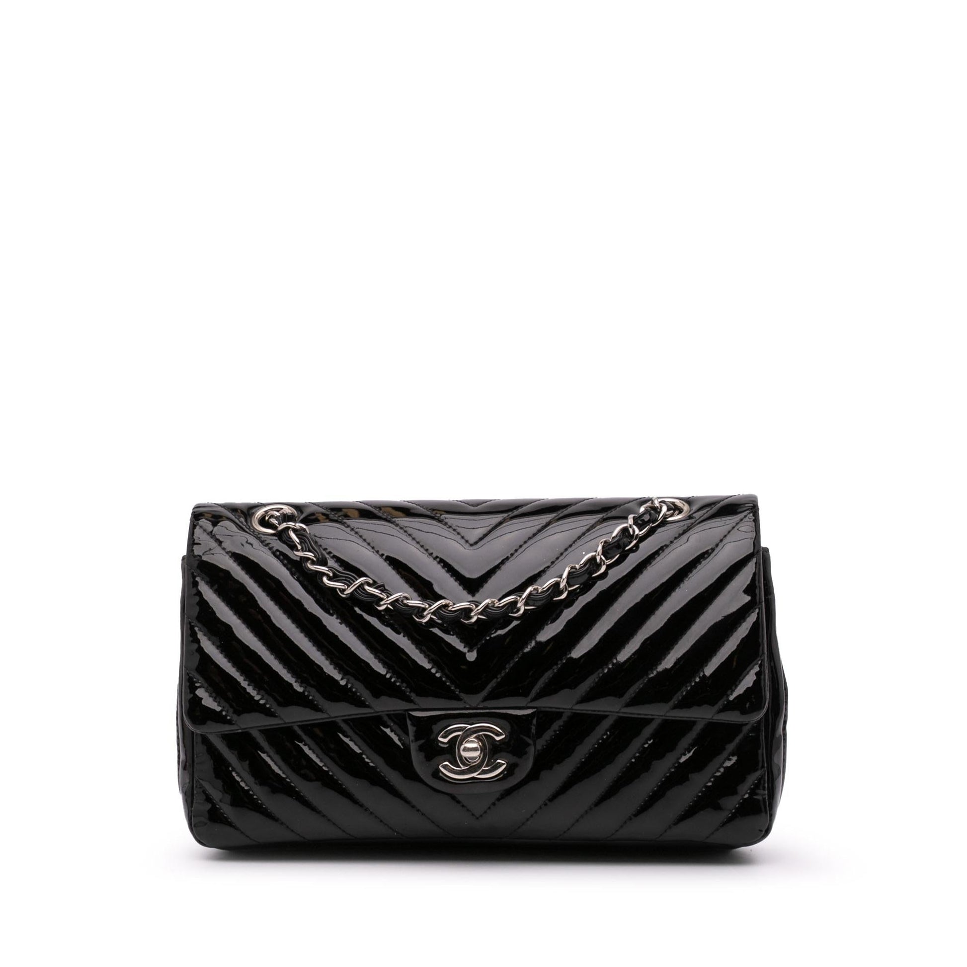 Chanel Classic Chevron Patent Double Flap Handbag Flap 2