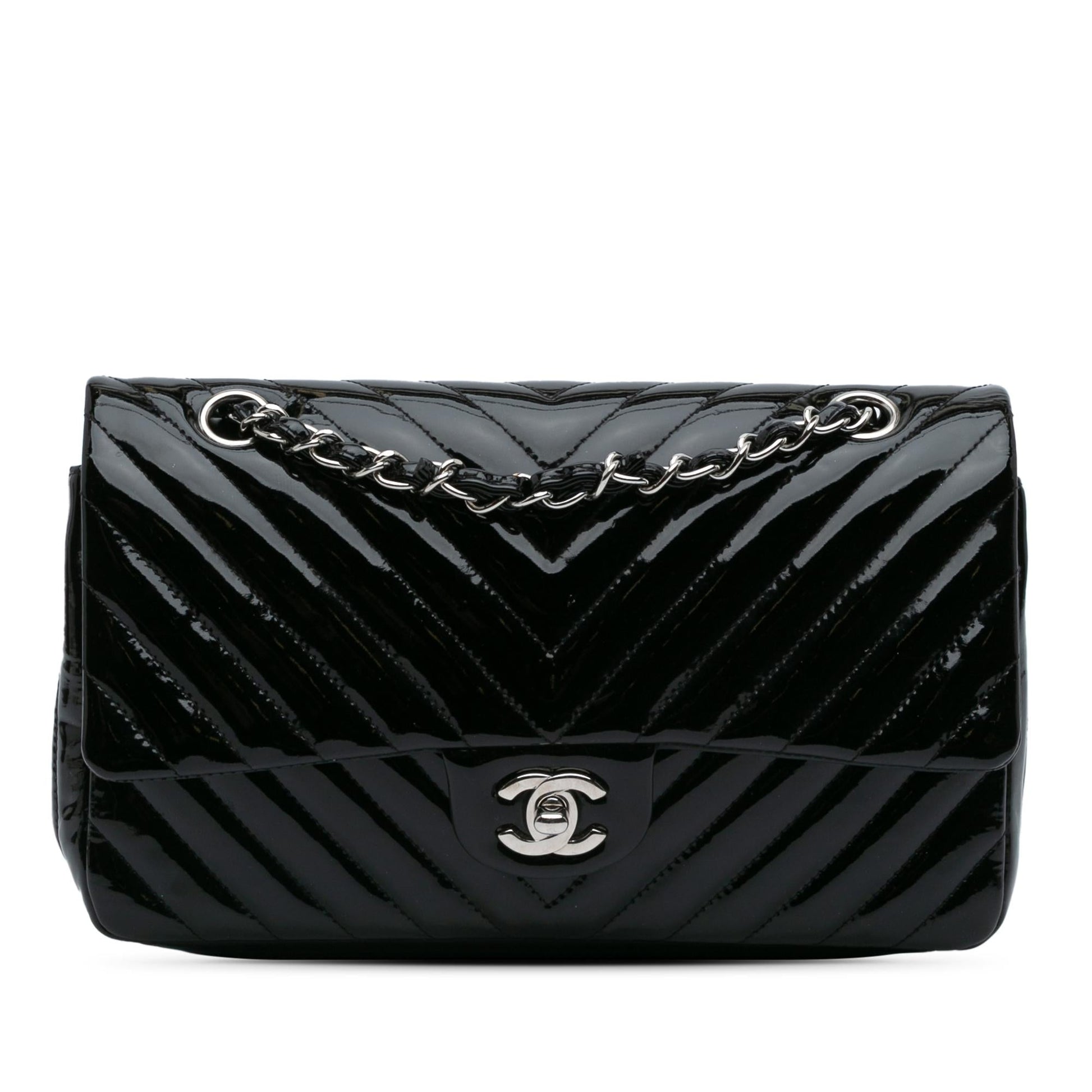 Chanel Classic Chevron Patent Double Flap Handbag Flap 4