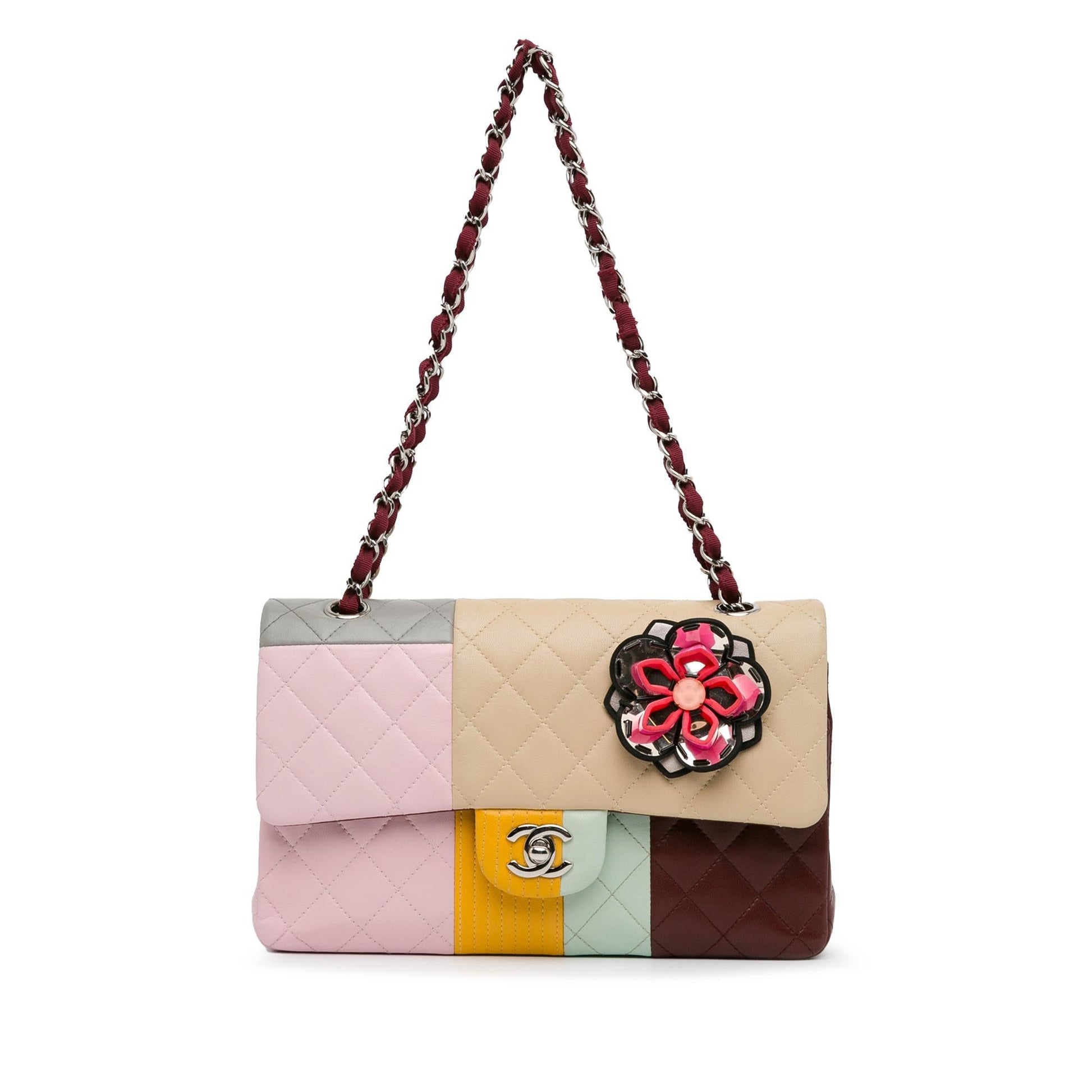 Chanel Classic Color Block Lambskin Flower Double Handbag