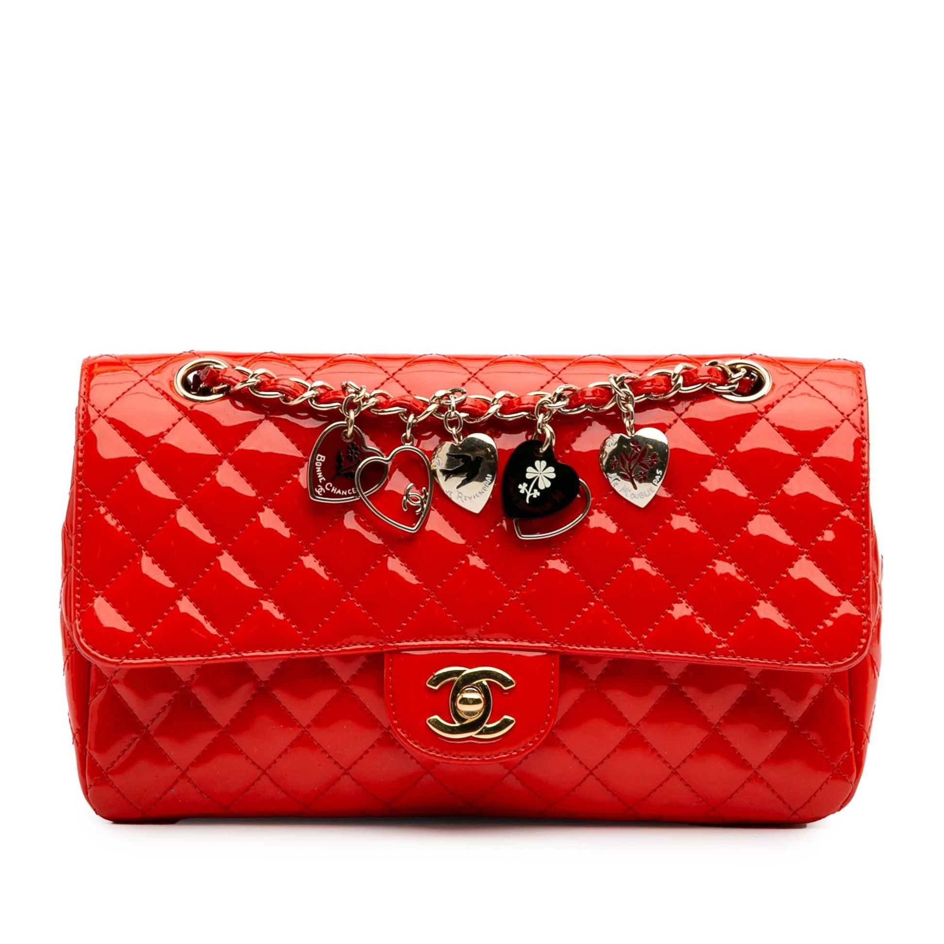 Chanel Classic Patent Valentines Heart Charms Single Key Chain