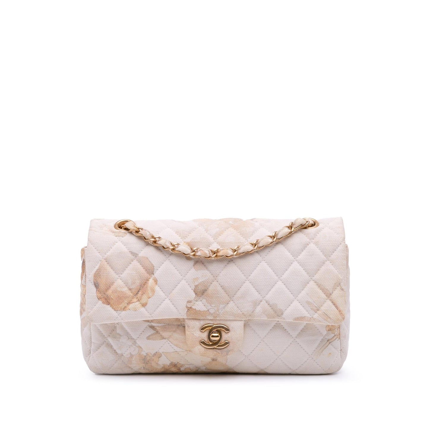 Chanel Classic Printed Denim Floral Double Flap Handbag