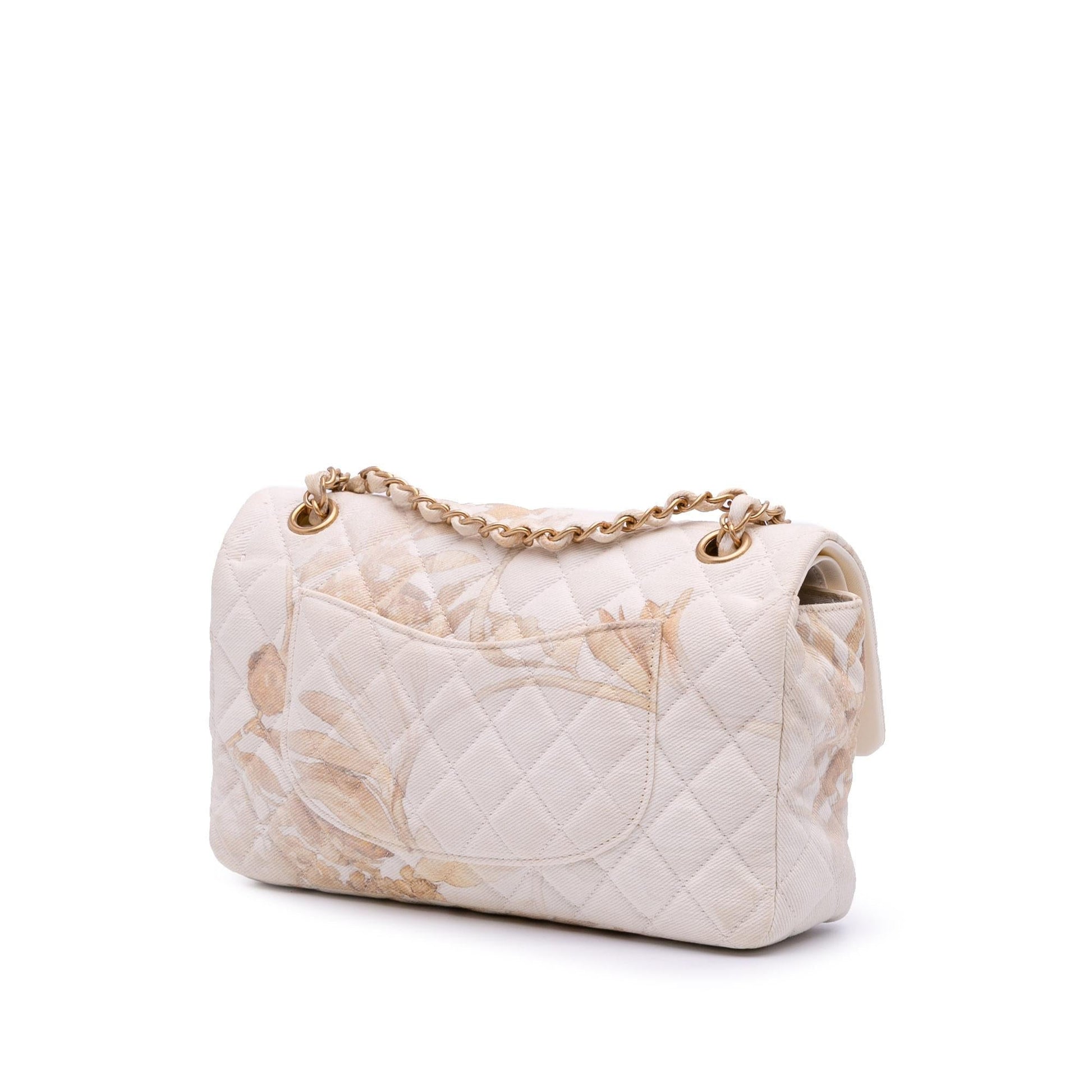 Chanel Classic Printed Denim Floral Double Flap Handbag