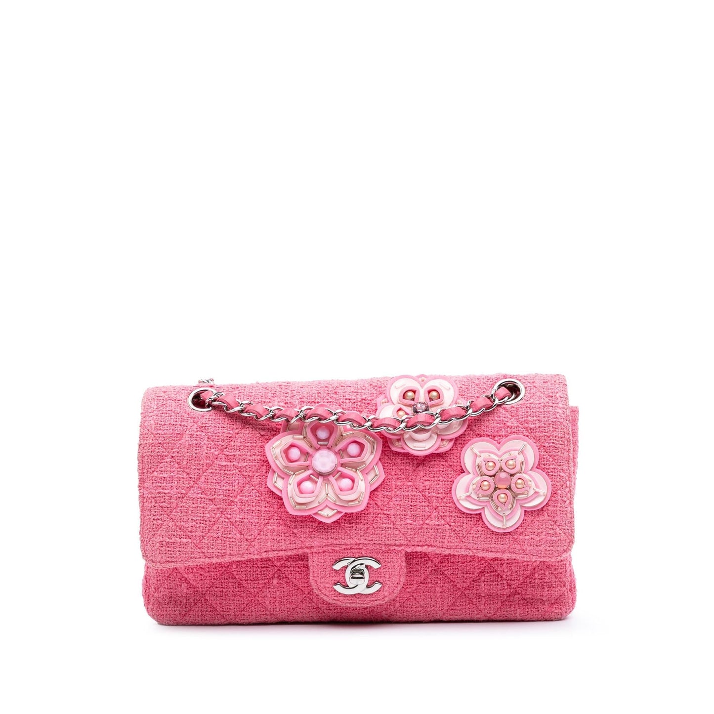 Chanel Classic Tweed Beaded Flower Double Flap Handbag Flap 1