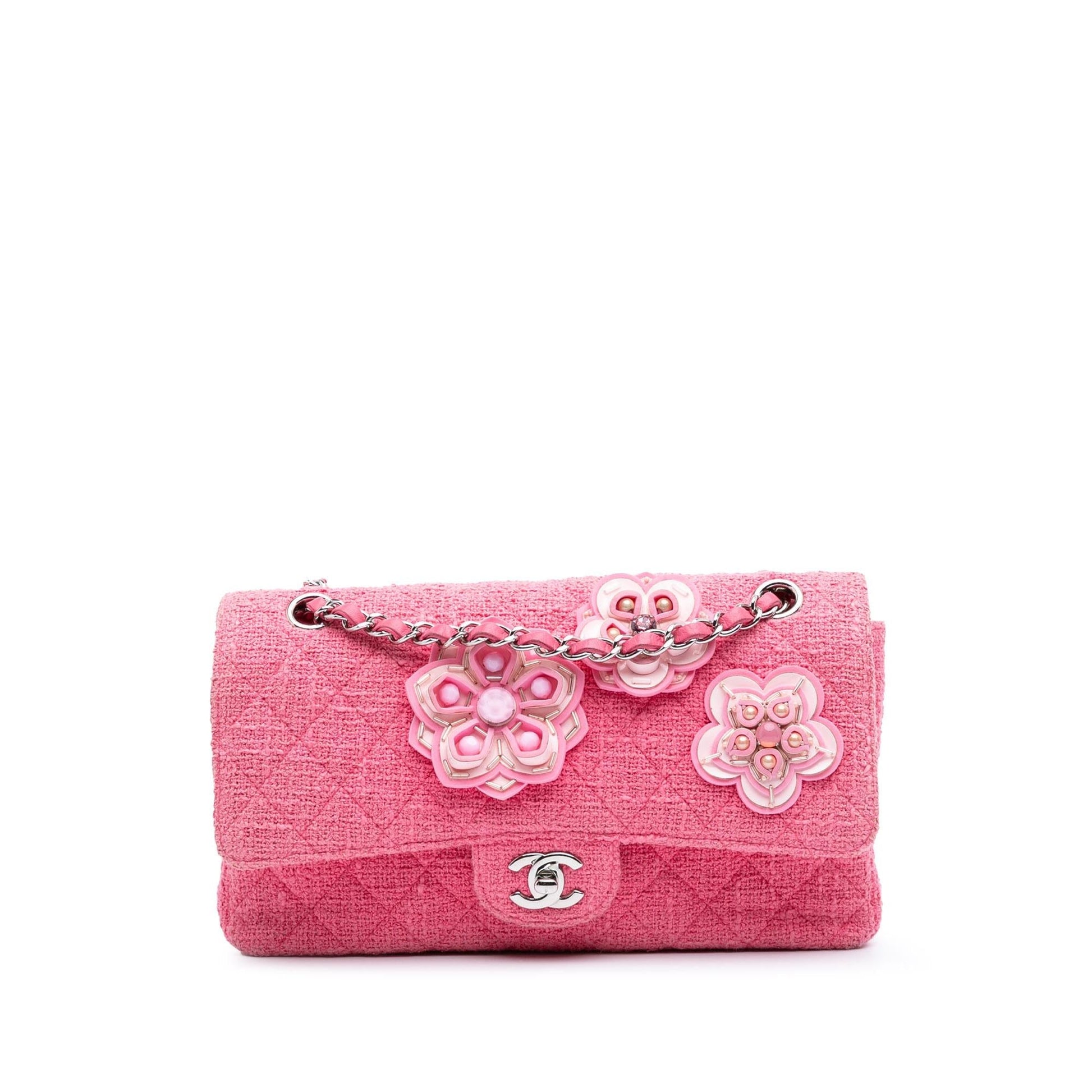 Chanel Classic Tweed Beaded Flower Double Flap Handbag Flap 1