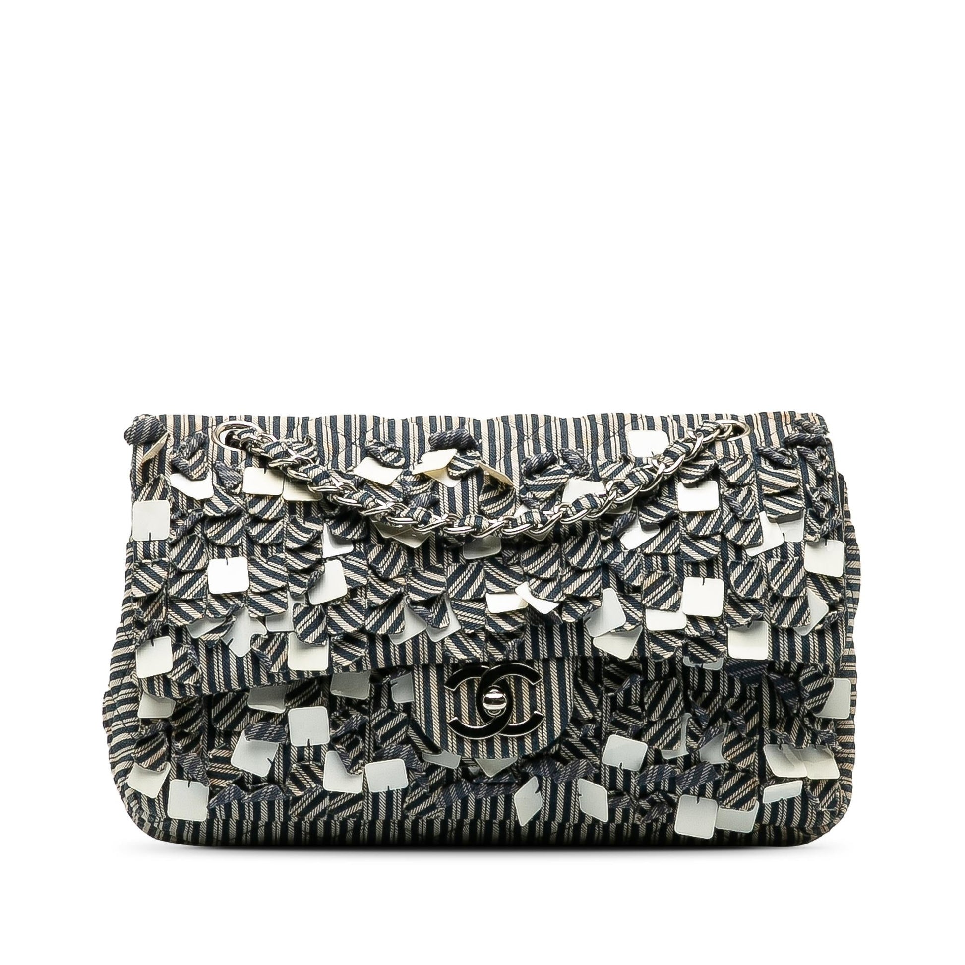 Chanel Cotton Striped Double Flap Handbag