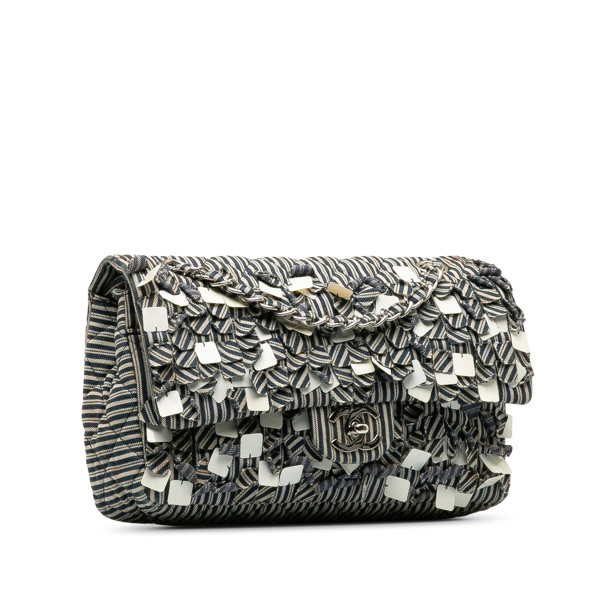 Chanel Cotton Striped Double Flap Handbag