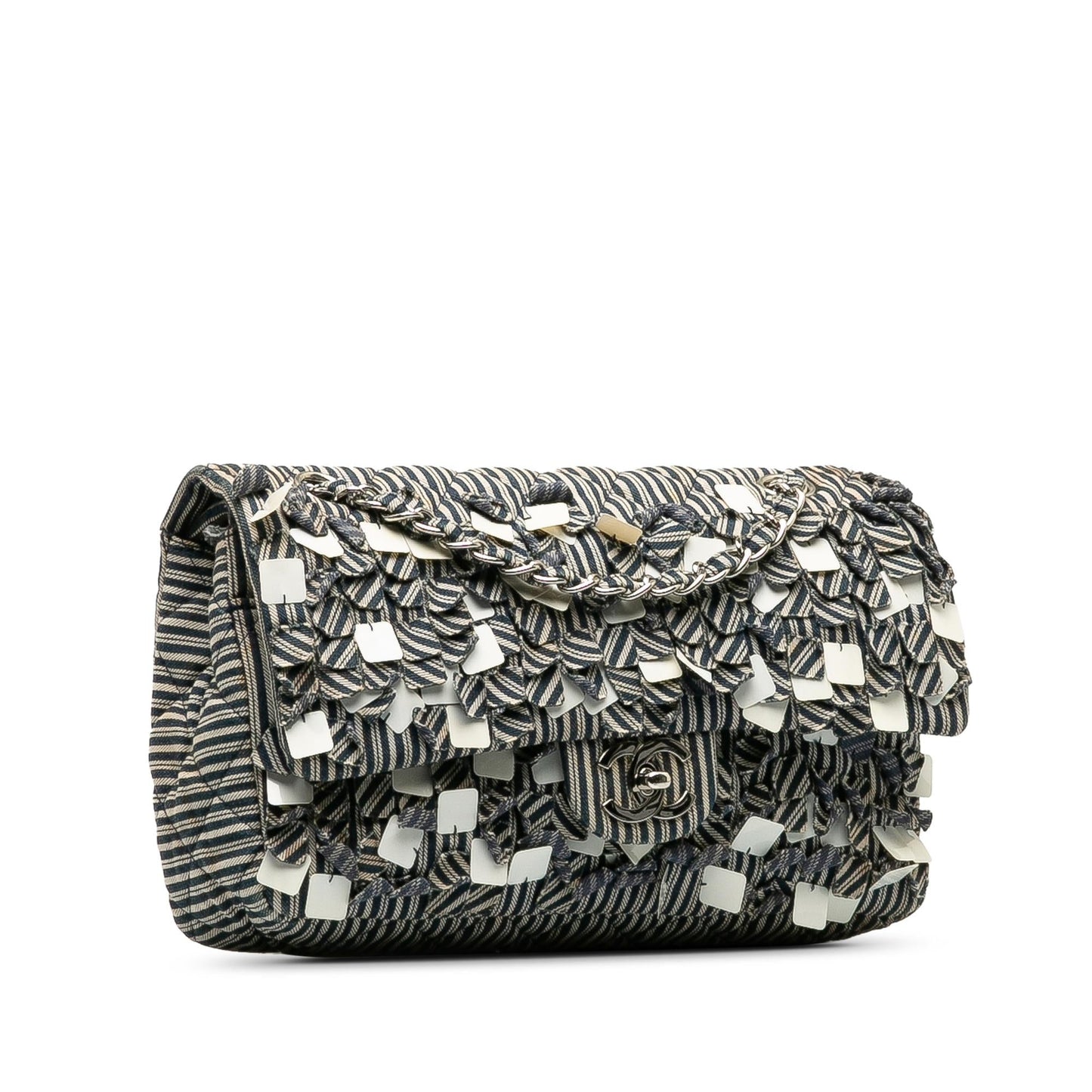 Chanel Cotton Striped Double Flap Handbag Double Flap