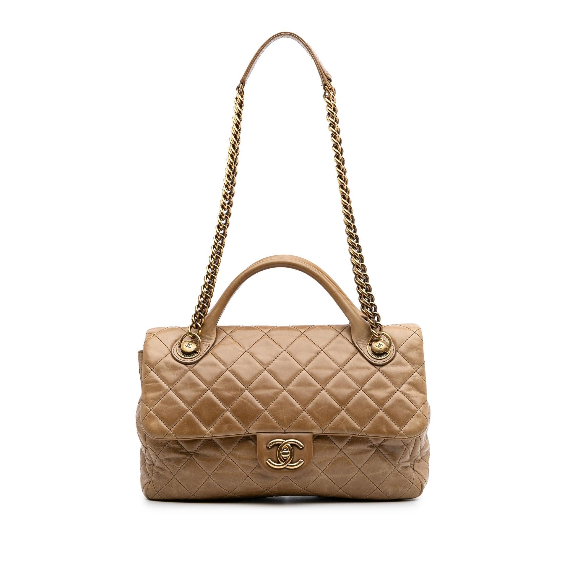 Chanel Glazed Calfskin Castle Rock Top Handle Handbag