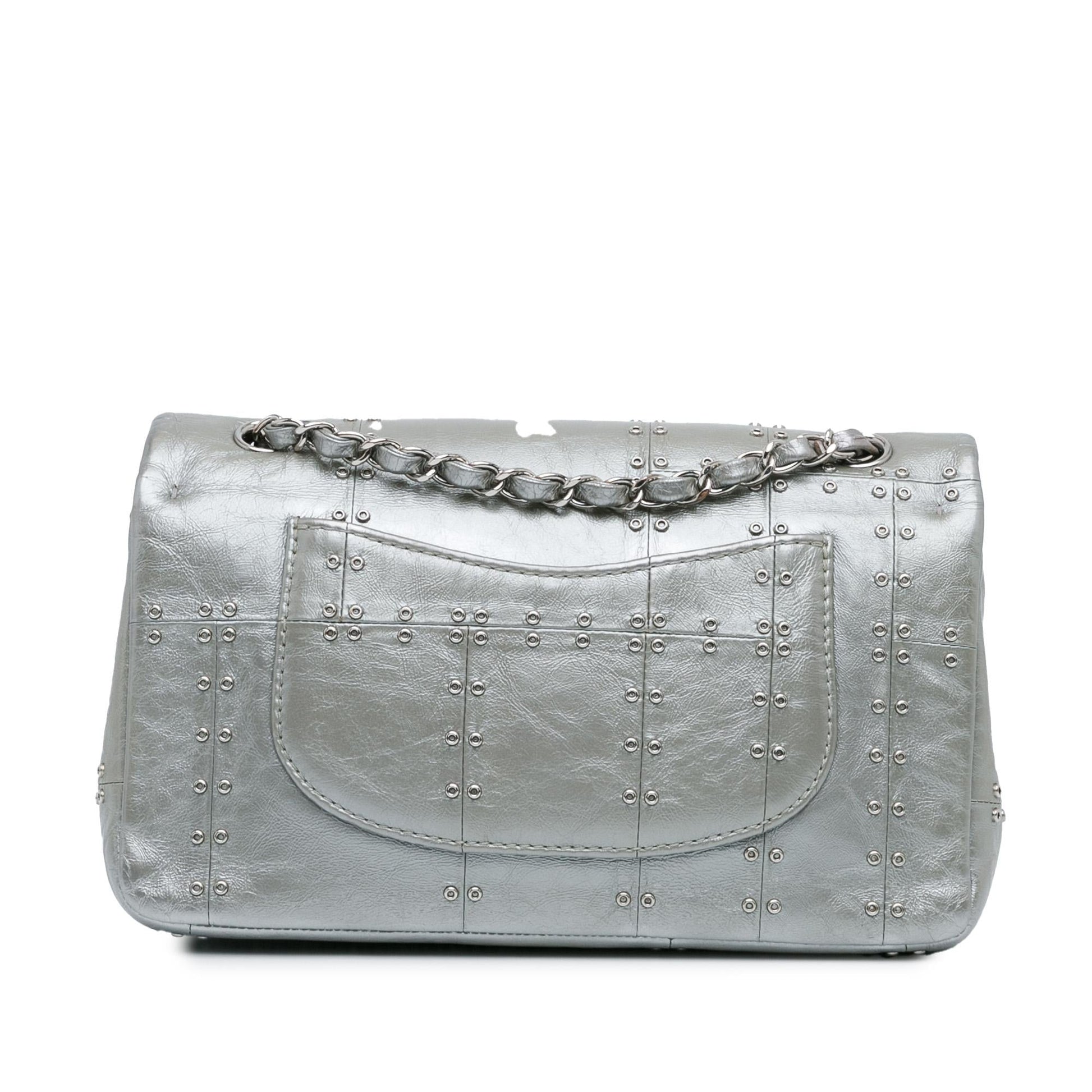 Chanel Glazed Calfskin Grommet Embellished Airline Double Handbag