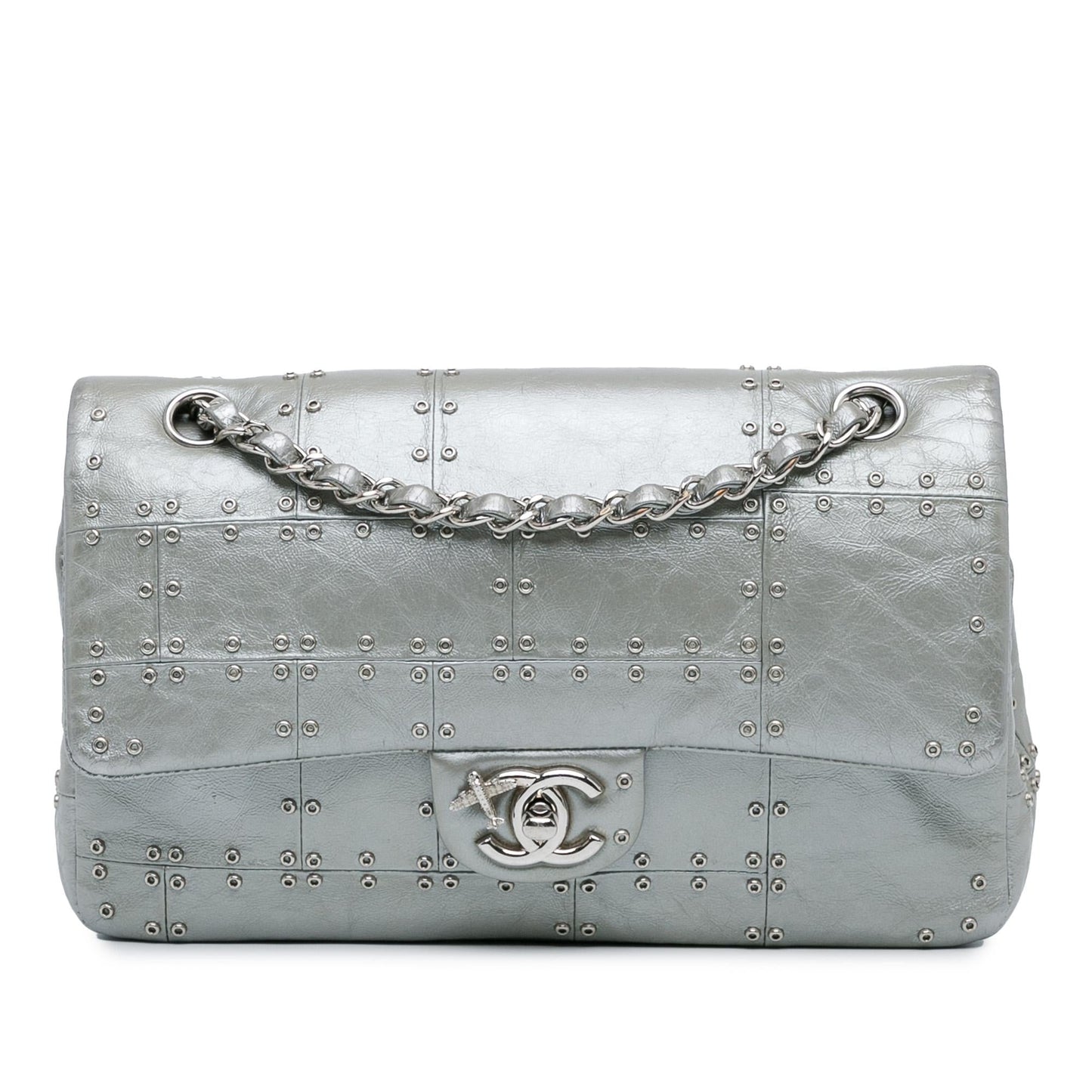 Chanel Glazed Calfskin Grommet Embellished Airline Double Handbag