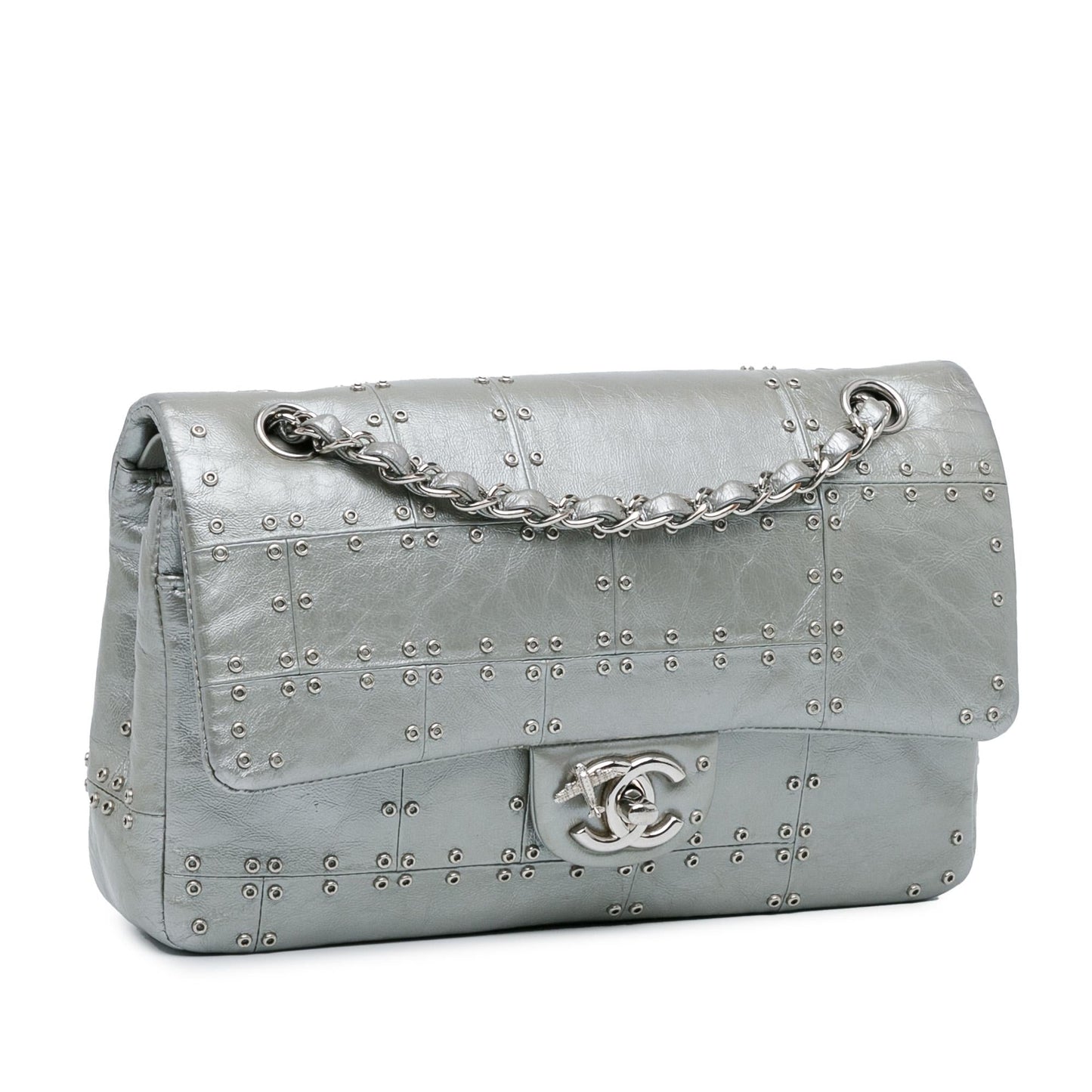 Chanel Glazed Calfskin Grommet Embellished Airline Double Handbag