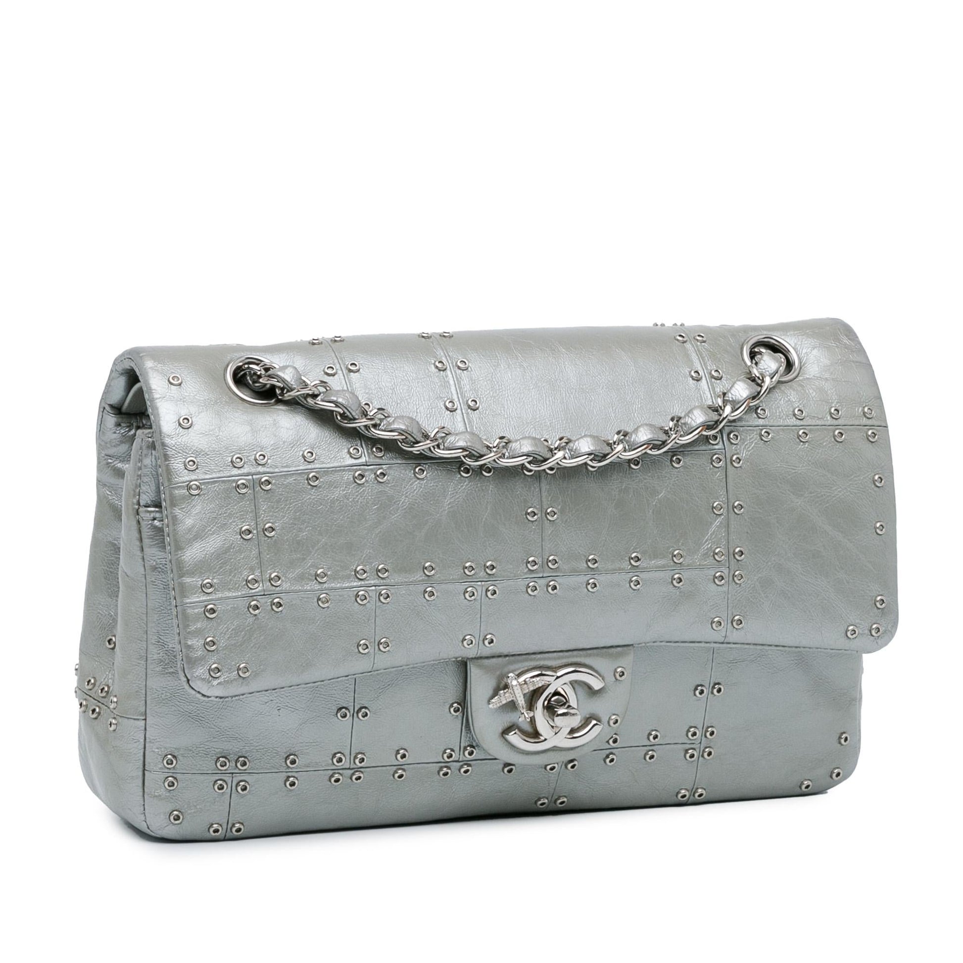 Chanel Glazed Calfskin Grommet Embellished Airline Double Handbag