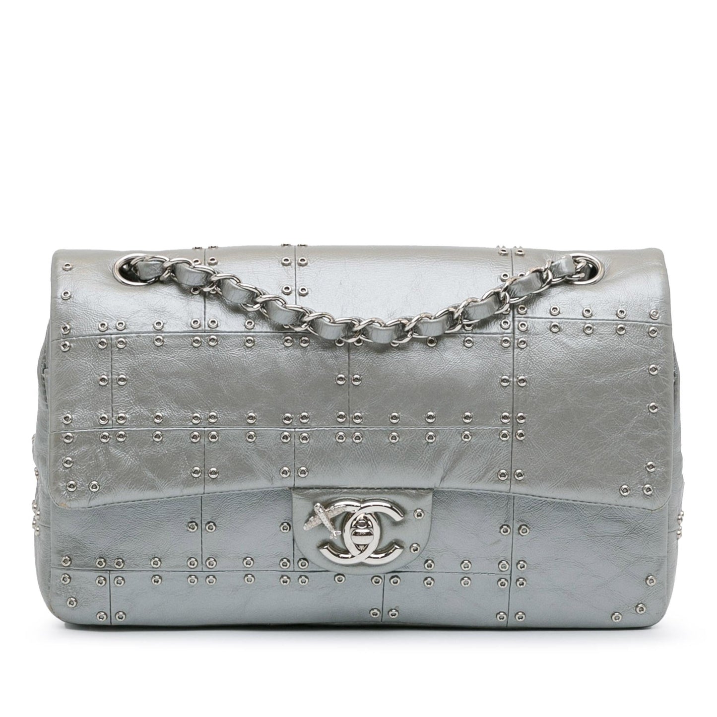 Chanel Glazed Calfskin Grommet Embellished Airline Double Handbag Shg Fbozo4