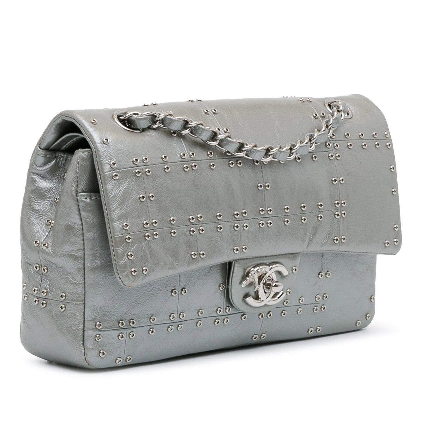 Chanel Glazed Calfskin Grommet Embellished Airline Double Handbag Shg Fbozo4