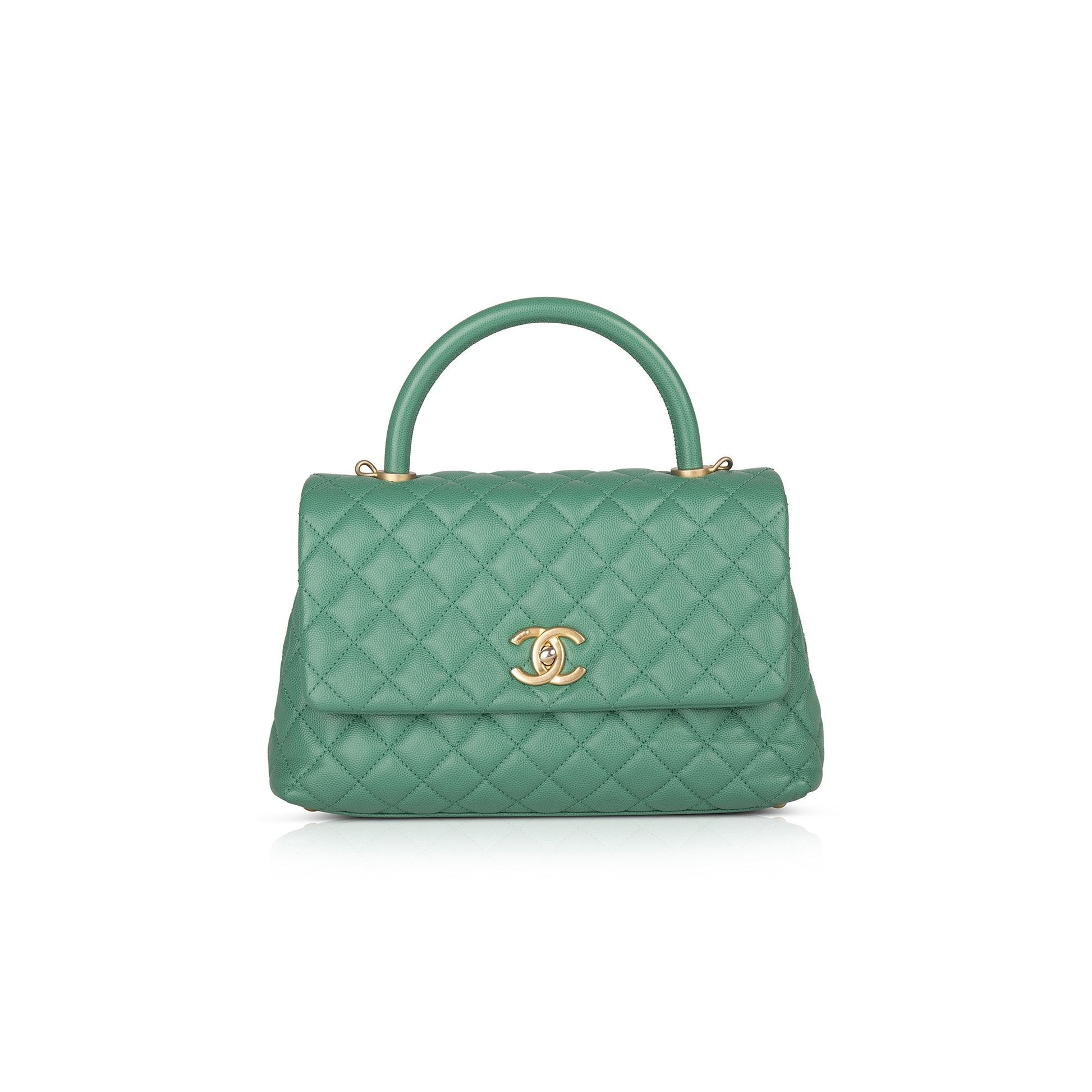 Chanel Caviar Coco Handle Green Travel Bag