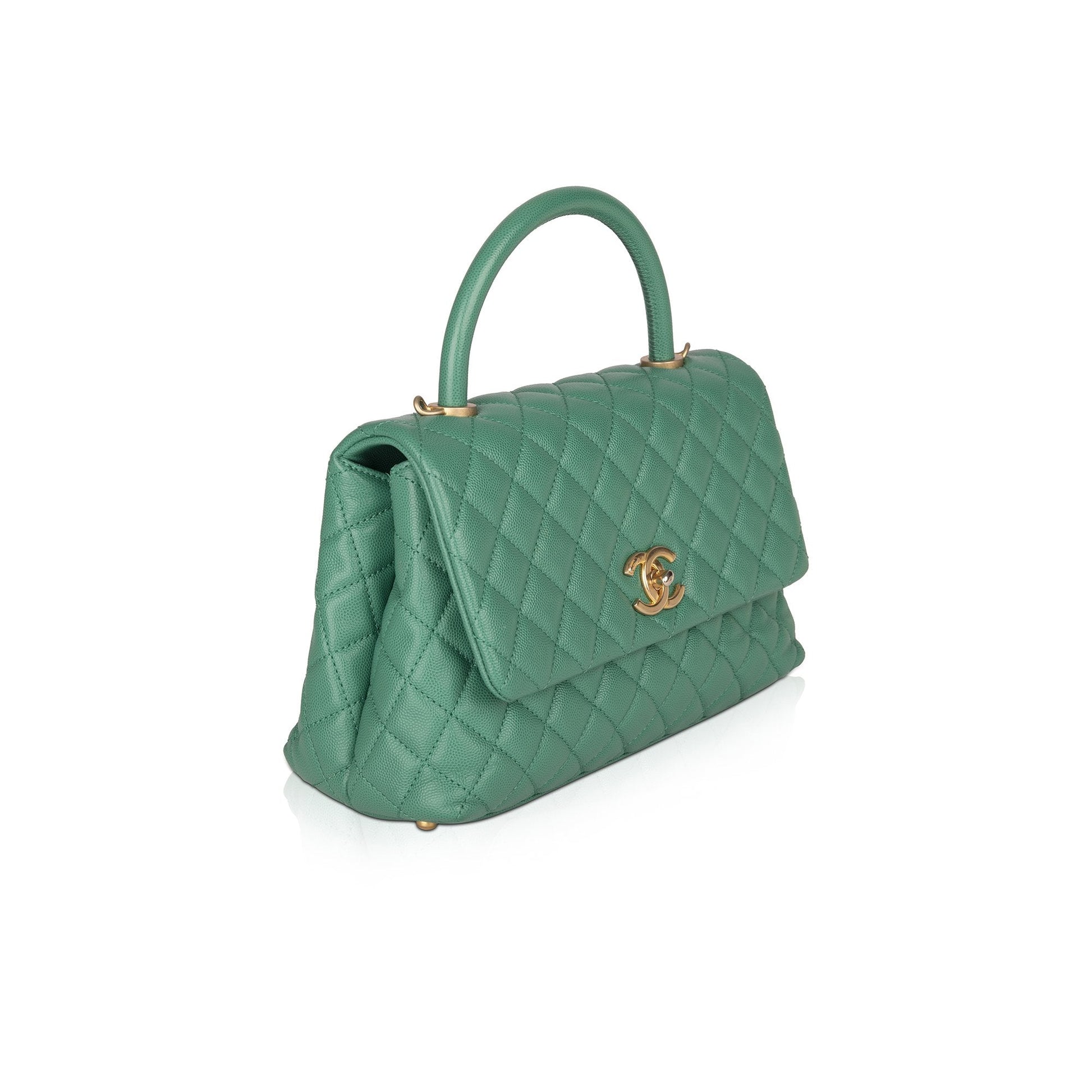 Chanel Caviar Coco Handle Green Travel Bag