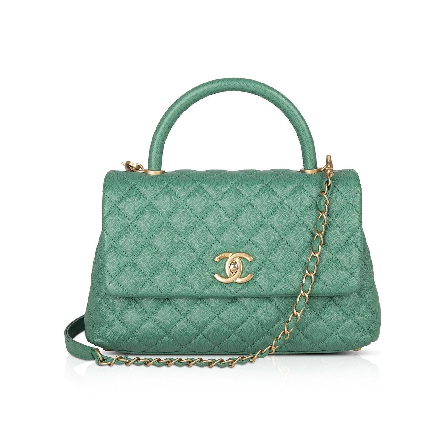 Chanel Caviar Coco Handle Green Travel Bag
